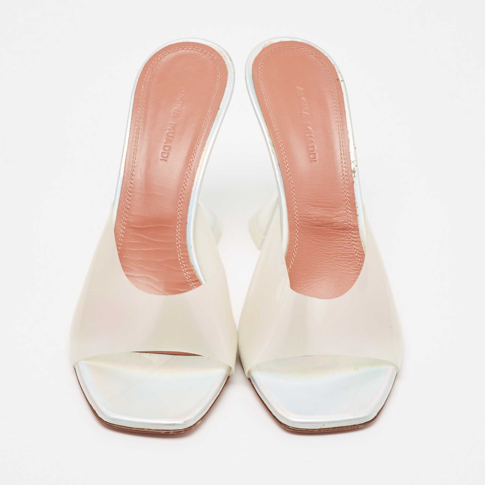 Amina Muaddi Transparent/Silver PVC Lupita Sandals Size 38