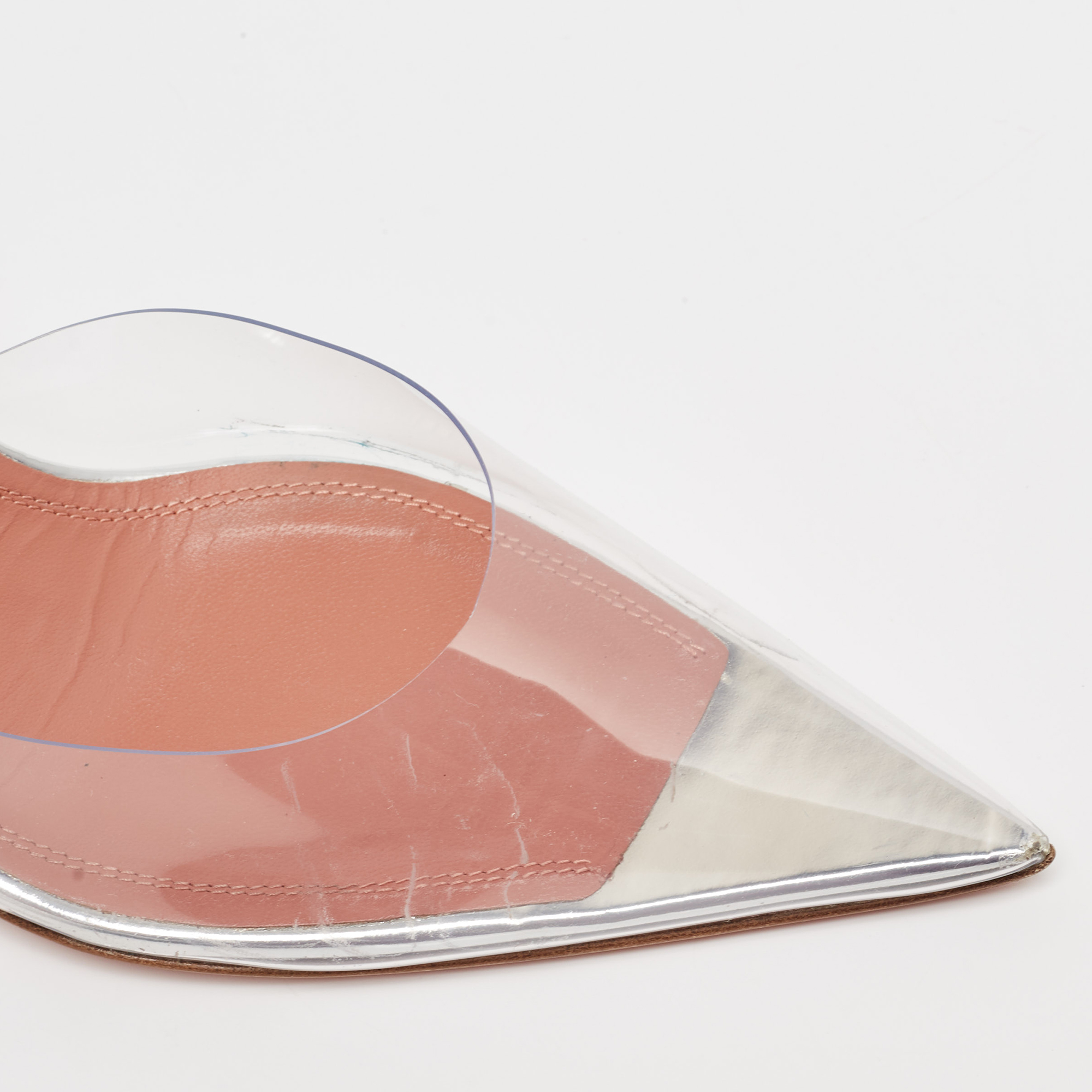Amina Muaddi Transparent PVC Holli Glass Pointed Toe Slingback Pumps Size 39