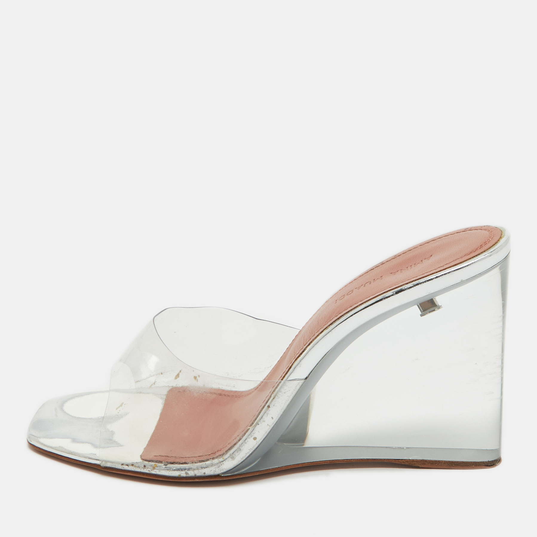 Amina muaddi transparent pvc lupita wedge sandals size 38