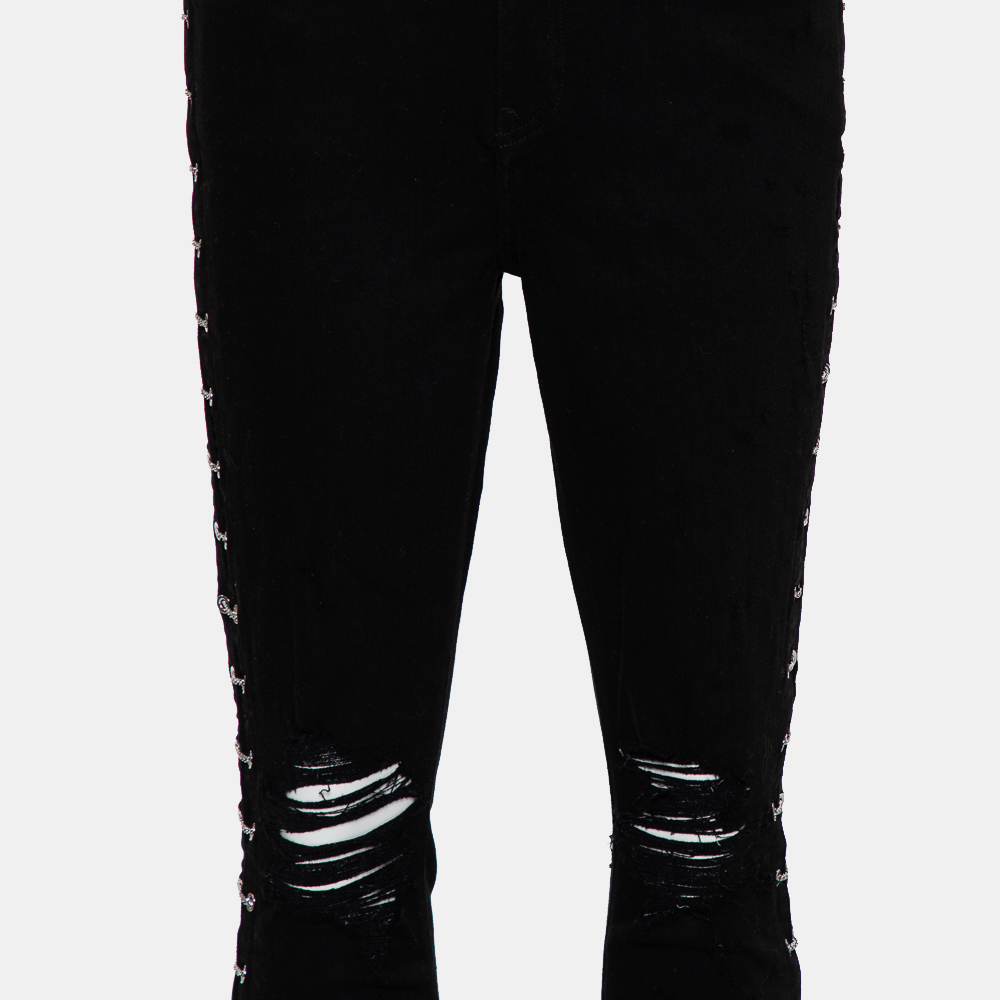 Amiri Black Denim Side Chain Detail Distressed Skinny Jeans M