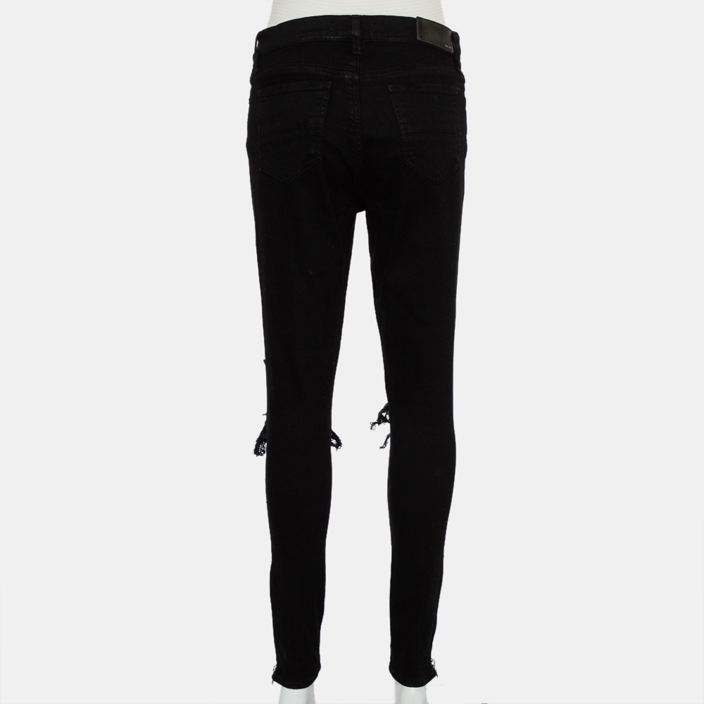 Amiri Black Denim Zipper Detail Distressed Jeans M