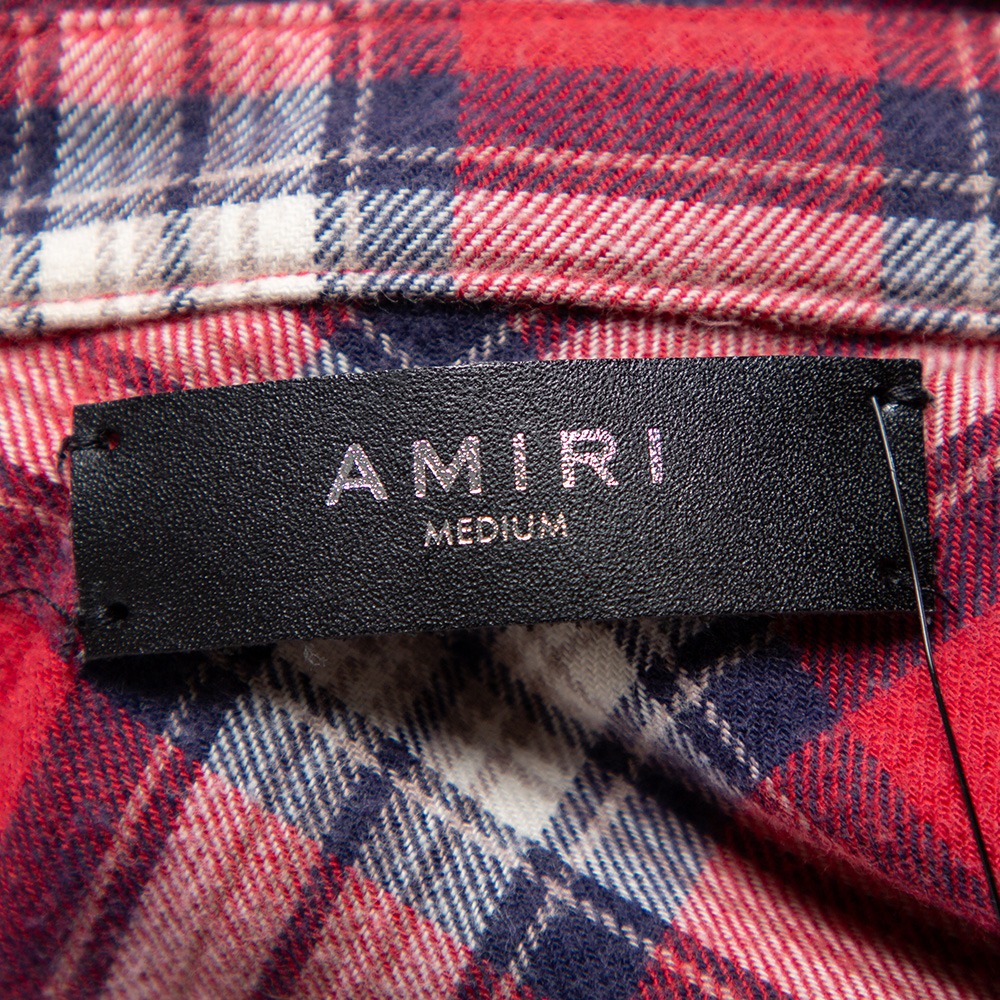 Amiri Red Plaided Flannel Studded Star Detail Shirt M