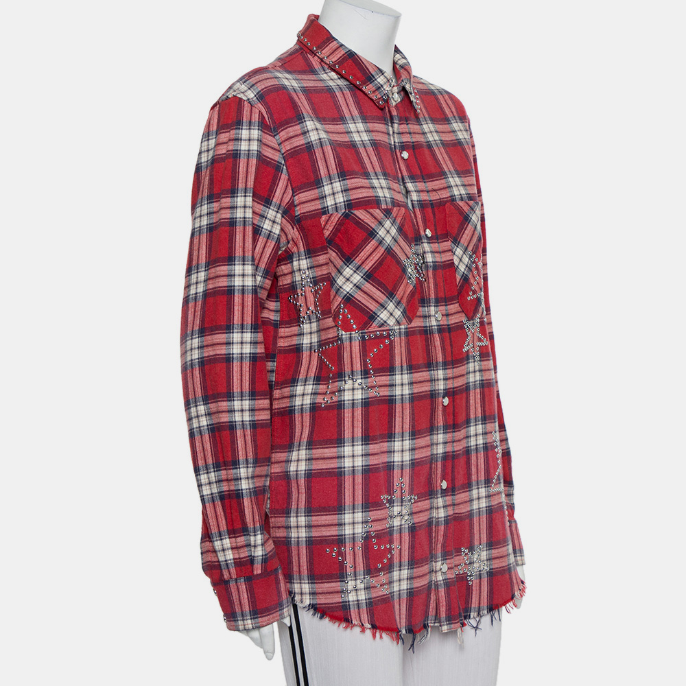 Amiri Red Plaided Flannel Studded Star Detail Shirt M