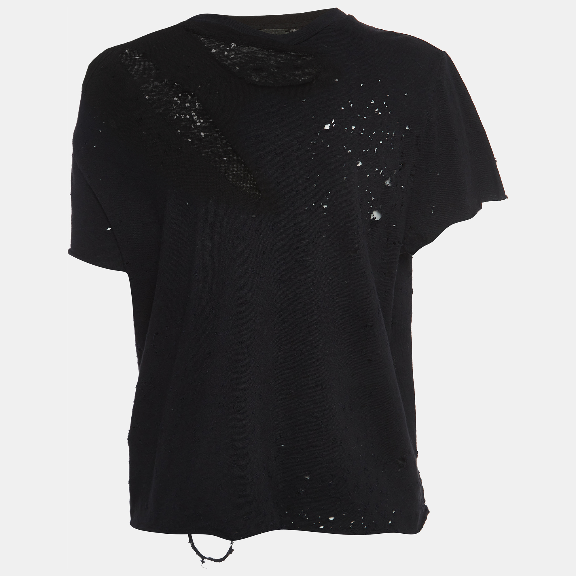 Amiri Black Distressed Ripped Cotton Short Sleeve T-Shirt M