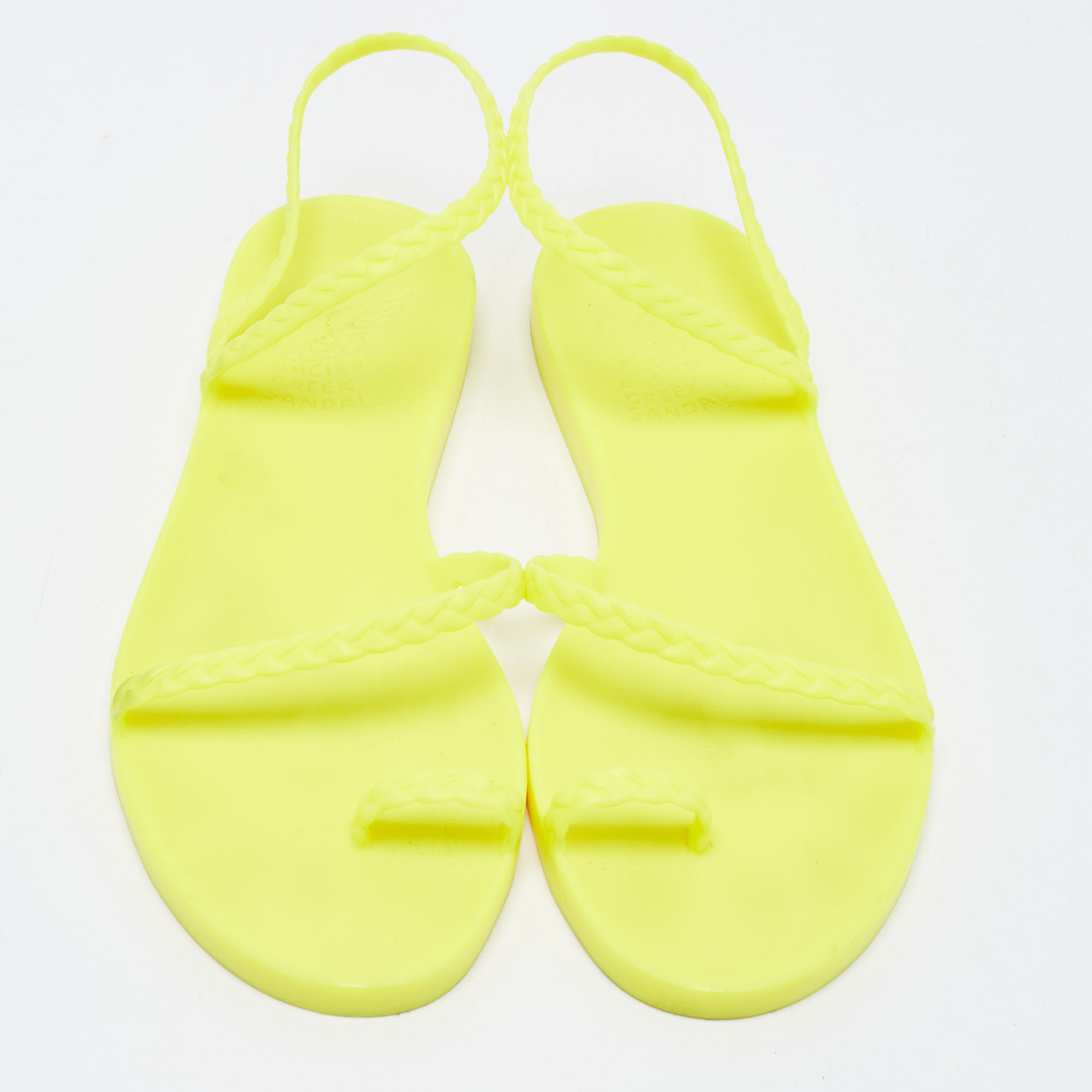 Ancient Greek Sandals Neon Yellow Rubber Eleftheria Flat Sandals Size 38
