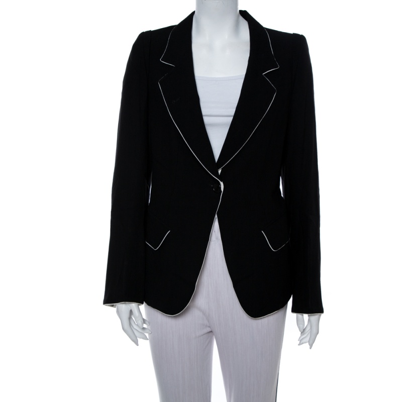 Image of Ann Demeulemeester Black Wool Contrast Trim Classic Fit Blazer M