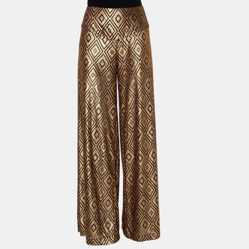 Anna sui gold knitted geometric design high waist wide leg trouser m