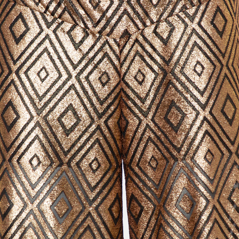 Anna Sui Gold Knitted Geometric Design High Waist Wide Leg Trouser M