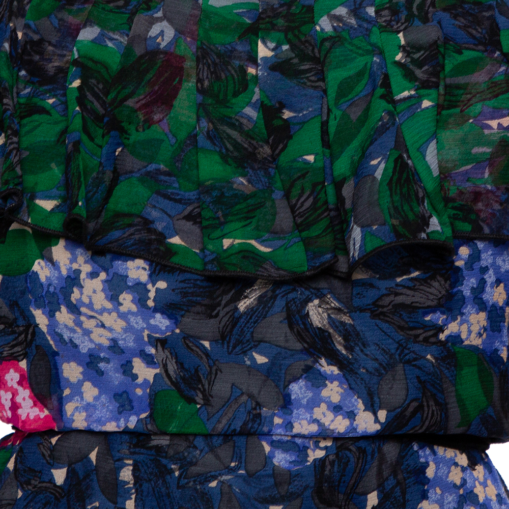 Anna Sui Multicolor Printed Silk Ruffled Sleeveless Top S