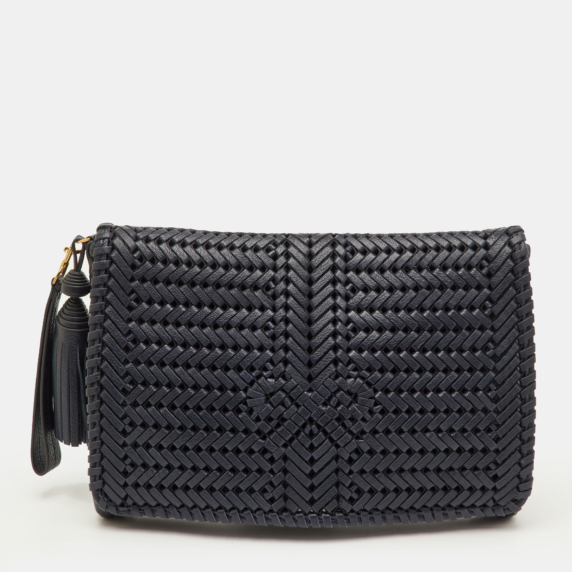 Anya Hindmarch Navy Blue Woven Leather Wristlet Clutch
Anya Hindmarch Navy Blue Woven Leather Wristlet Clutch