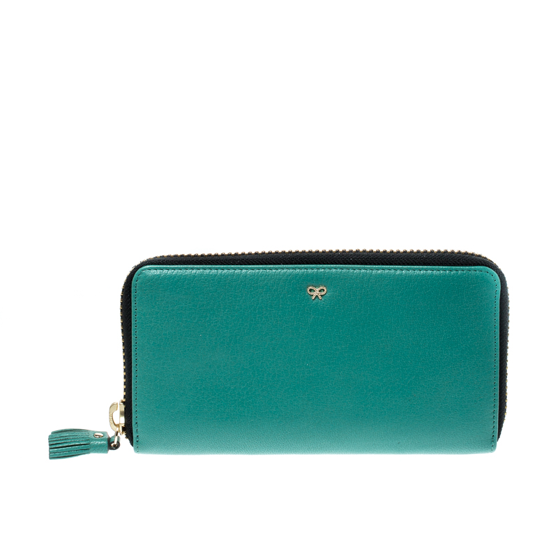 Image of Anya Hindmarch Turquoise Leather Zip Around Wallet
