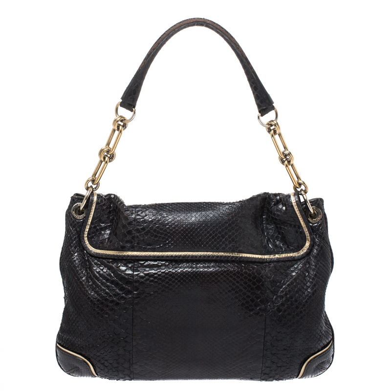 Anya Hindmarch Dark Brown Python Leather Shoulder Bag