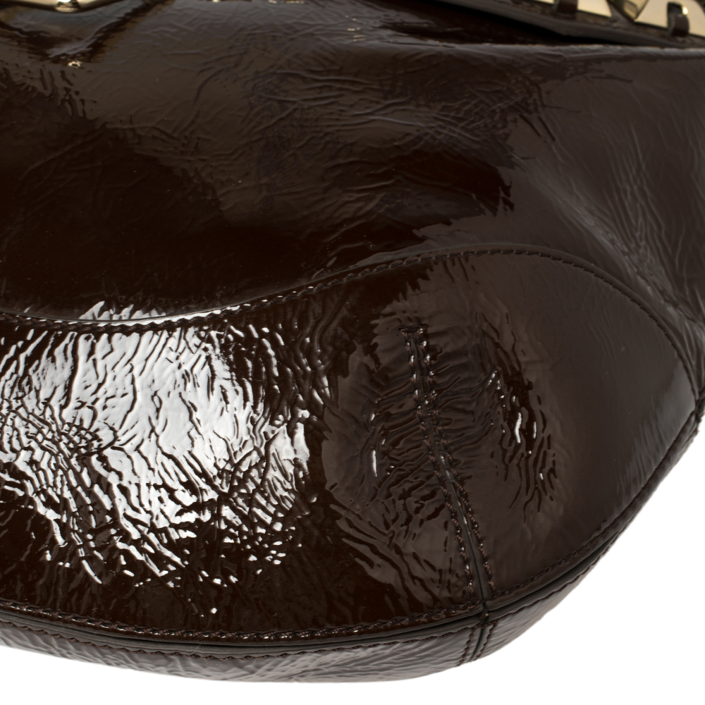 Anya Hindmarch Dark Brown Patent Leather Studded Hobo