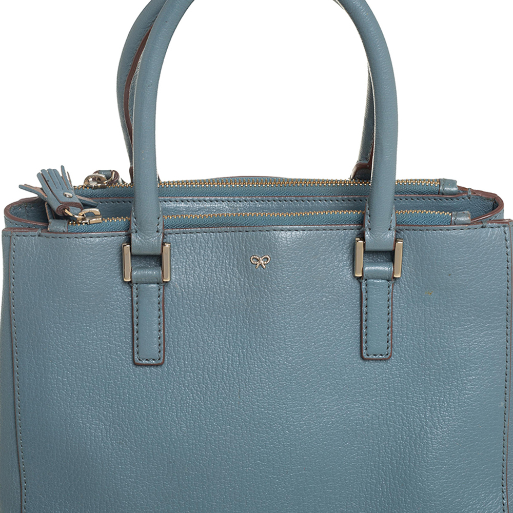 Anya Hindmarch Stone Blue Leather Double Zip Tote