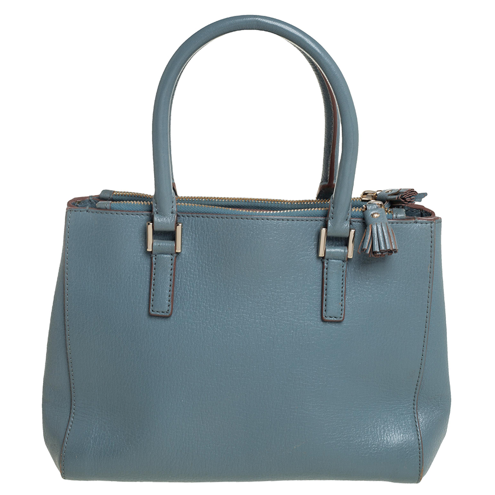 Anya Hindmarch Stone Blue Leather Double Zip Tote