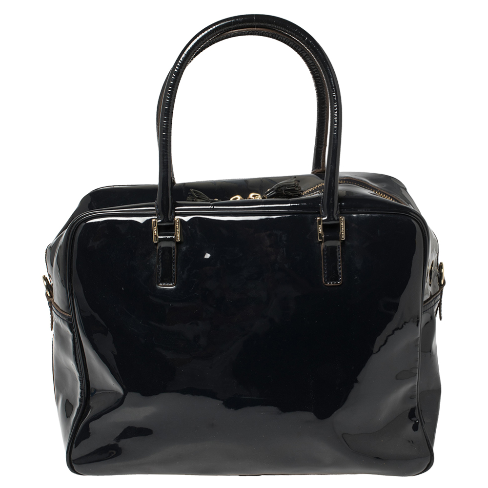 Anya Hindmarch Navy Blue Patent Leather Carker Satchel