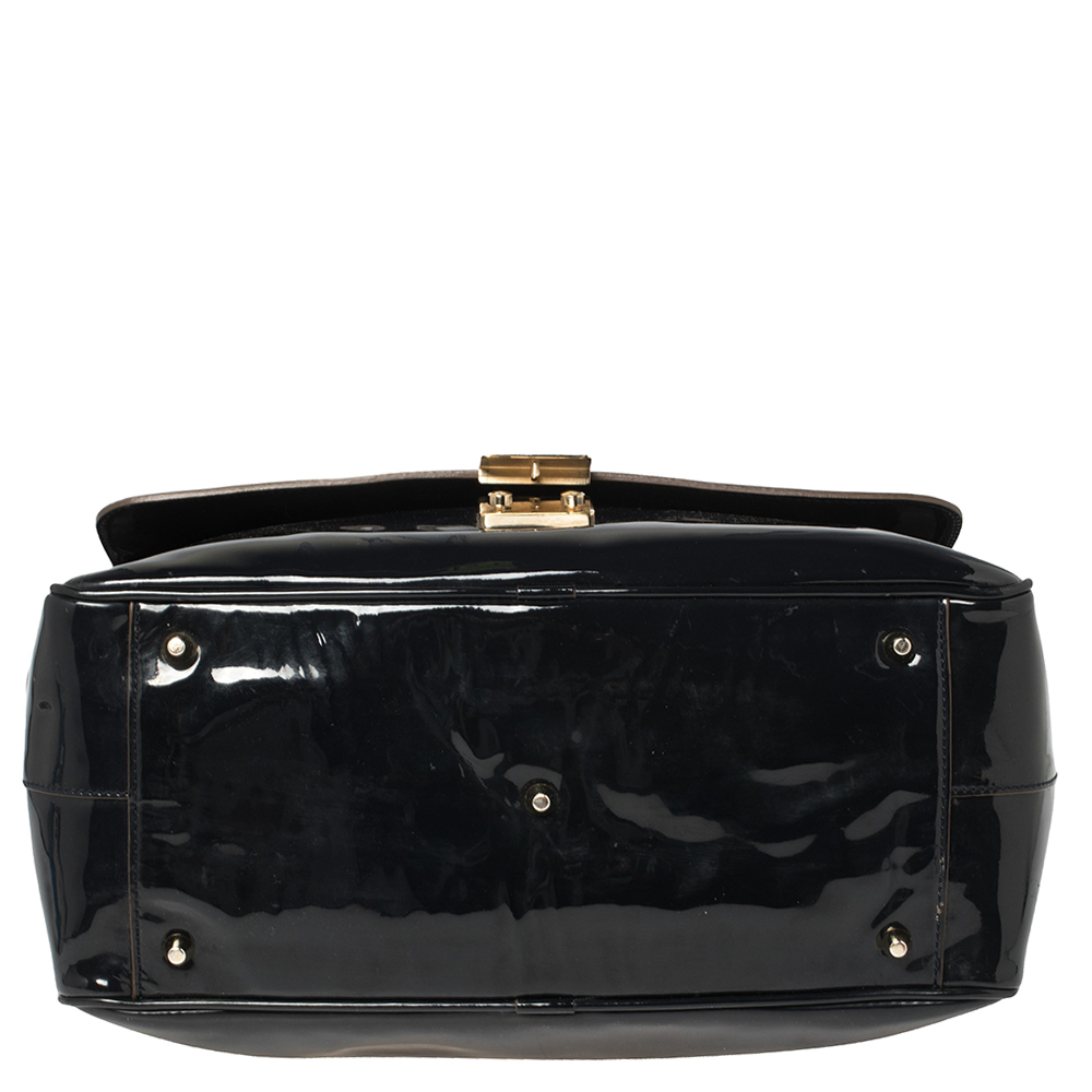 Anya Hindmarch Navy Blue Patent Leather Carker Satchel