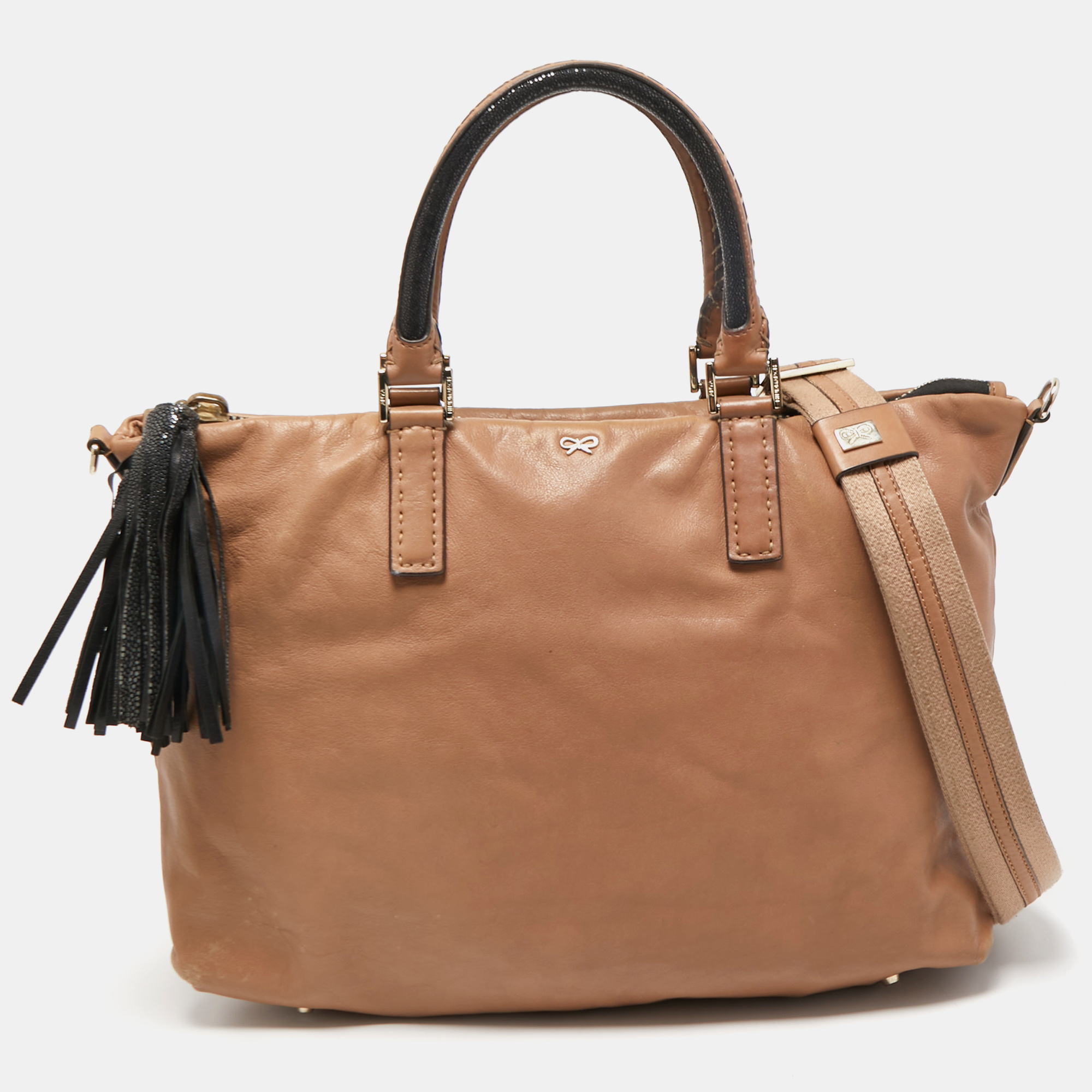 Anya Hindmarch Beige Leather And Stingray Embossed Tassel Zip Tote