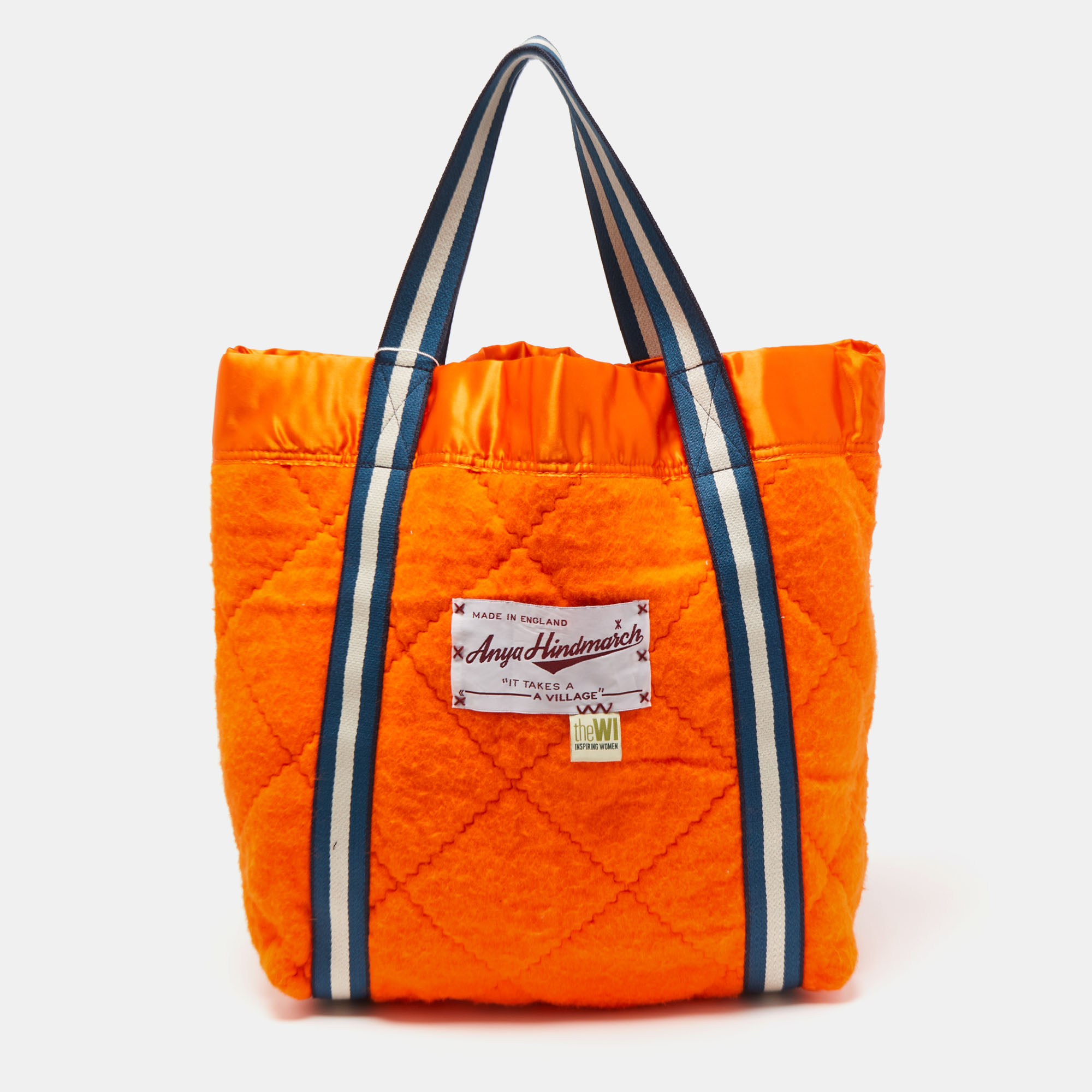 Anya Hindmarch Blue/Orange Quilted Wool And Satin It Takes A Village Collection Tote