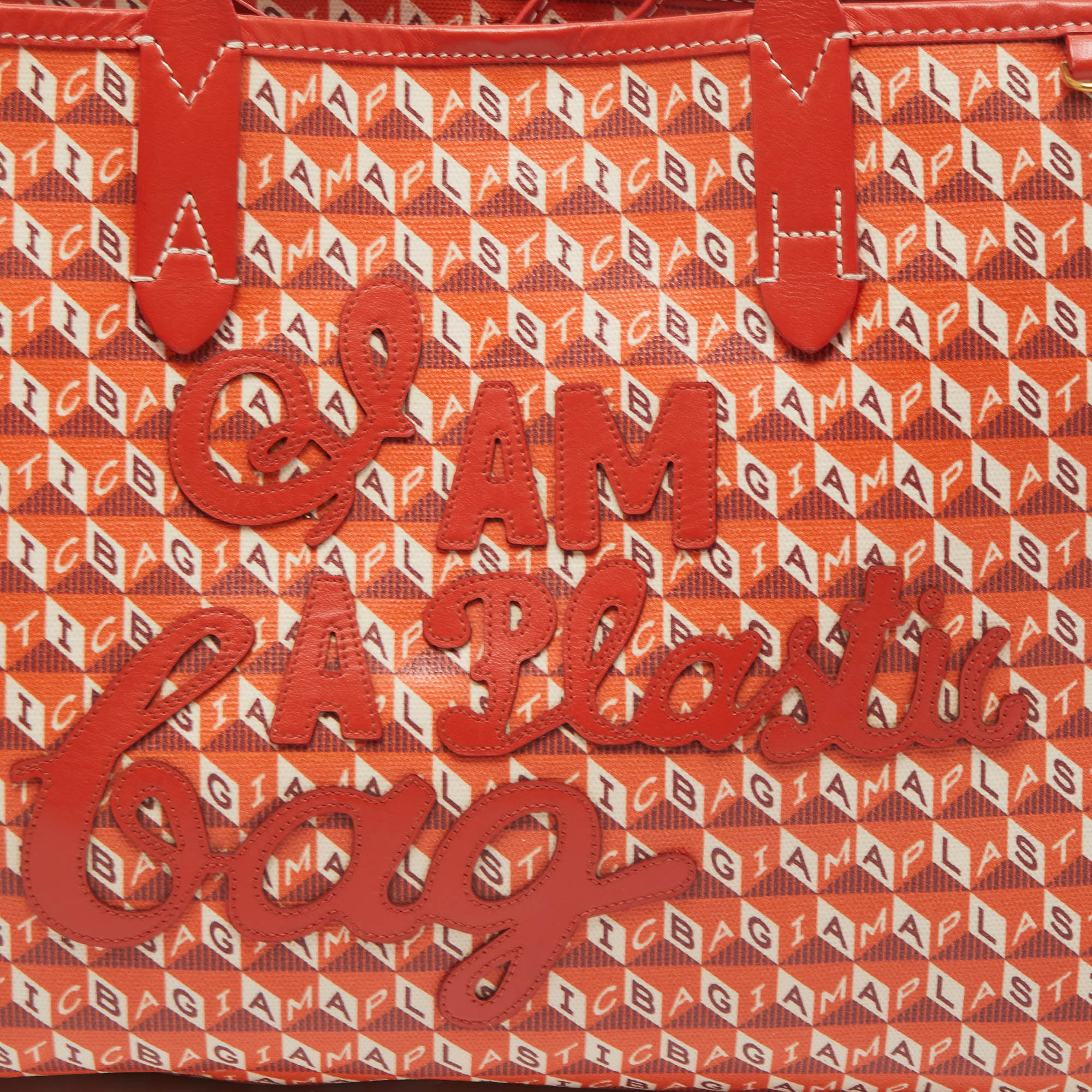 Anya Hindmarch Red/Orange Coated Canvas 'I Am A Plastic Bag' Tote