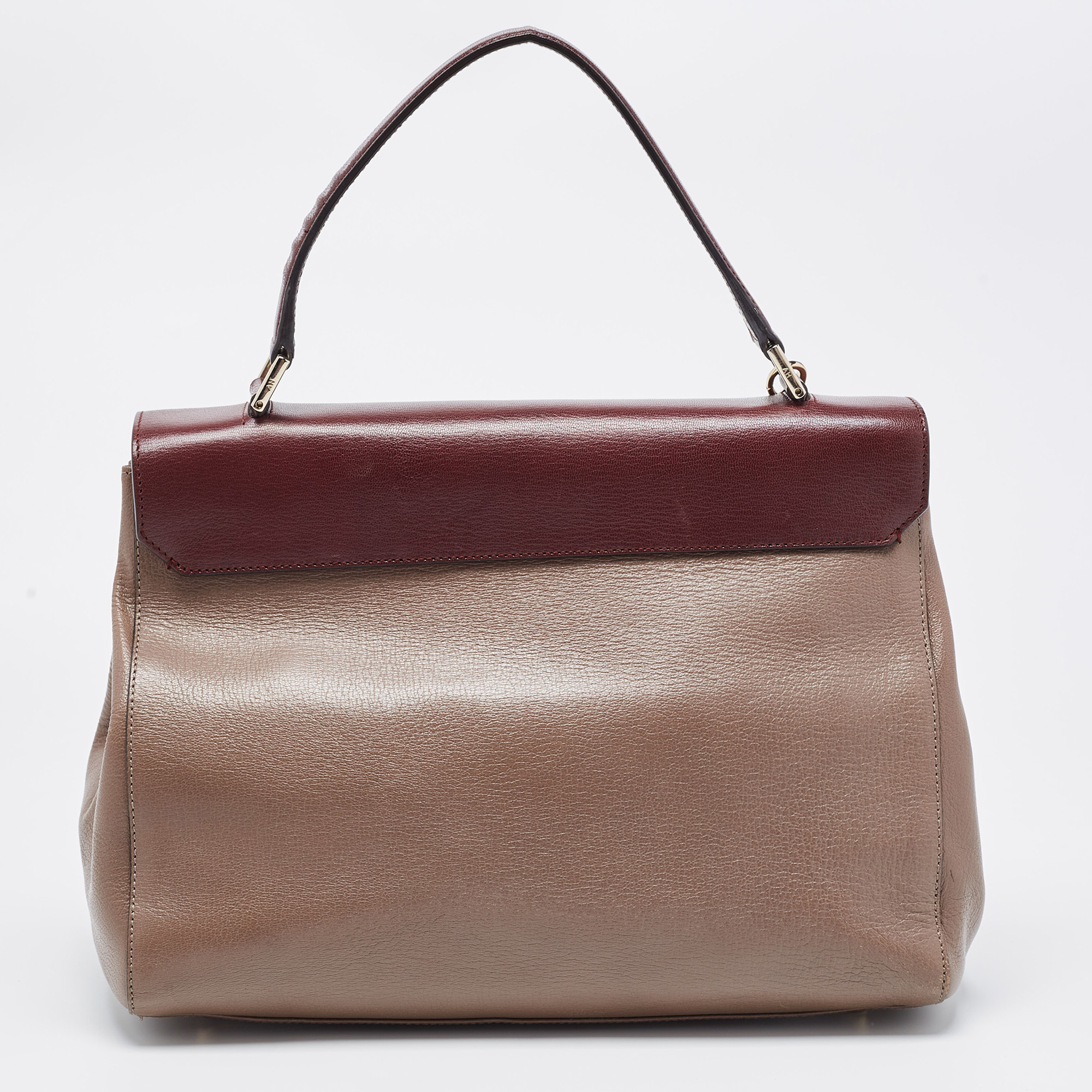 Anya Hindmarch Beige/Burgundy Leather Bathurst Top Handle Bag