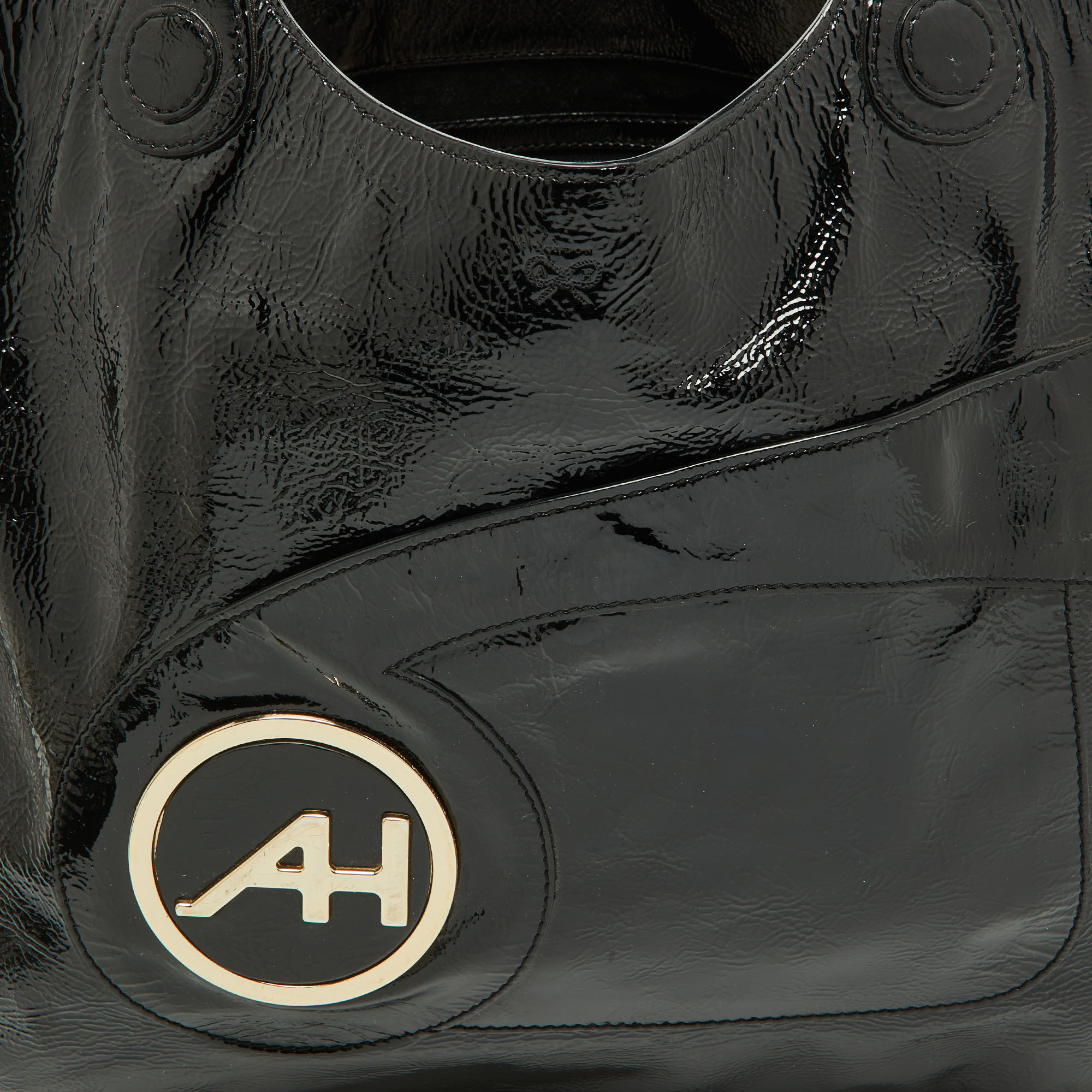 Anya Hindmarch Black Patent Leather Logo Hobo