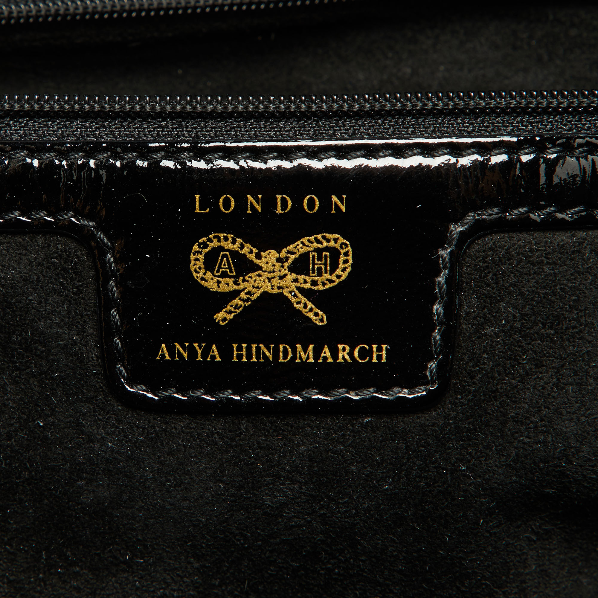 Anya Hindmarch Black Patent Leather Logo Hobo