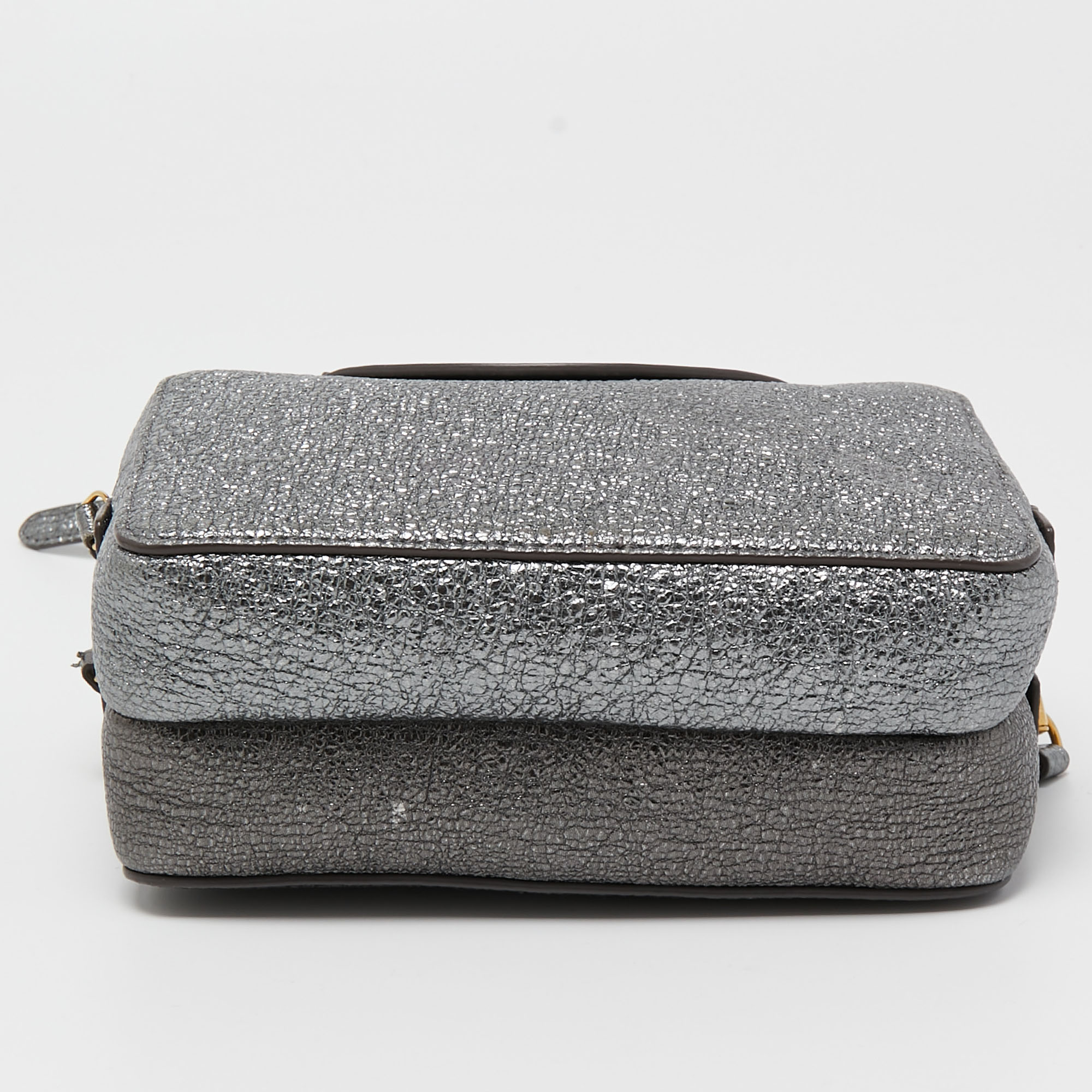 Anya Hindmarch Metallic Grey Crinkled Leather Double Stack Crossbody Bag