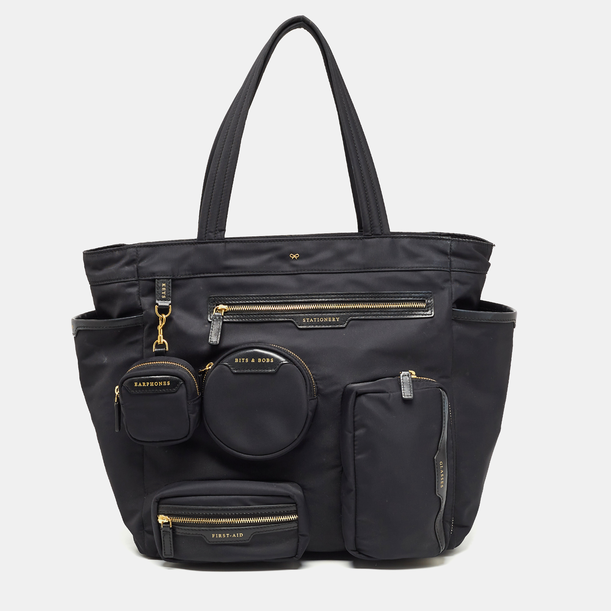 Anya Hindmarch Black Nylon And Leather Commuter Tote