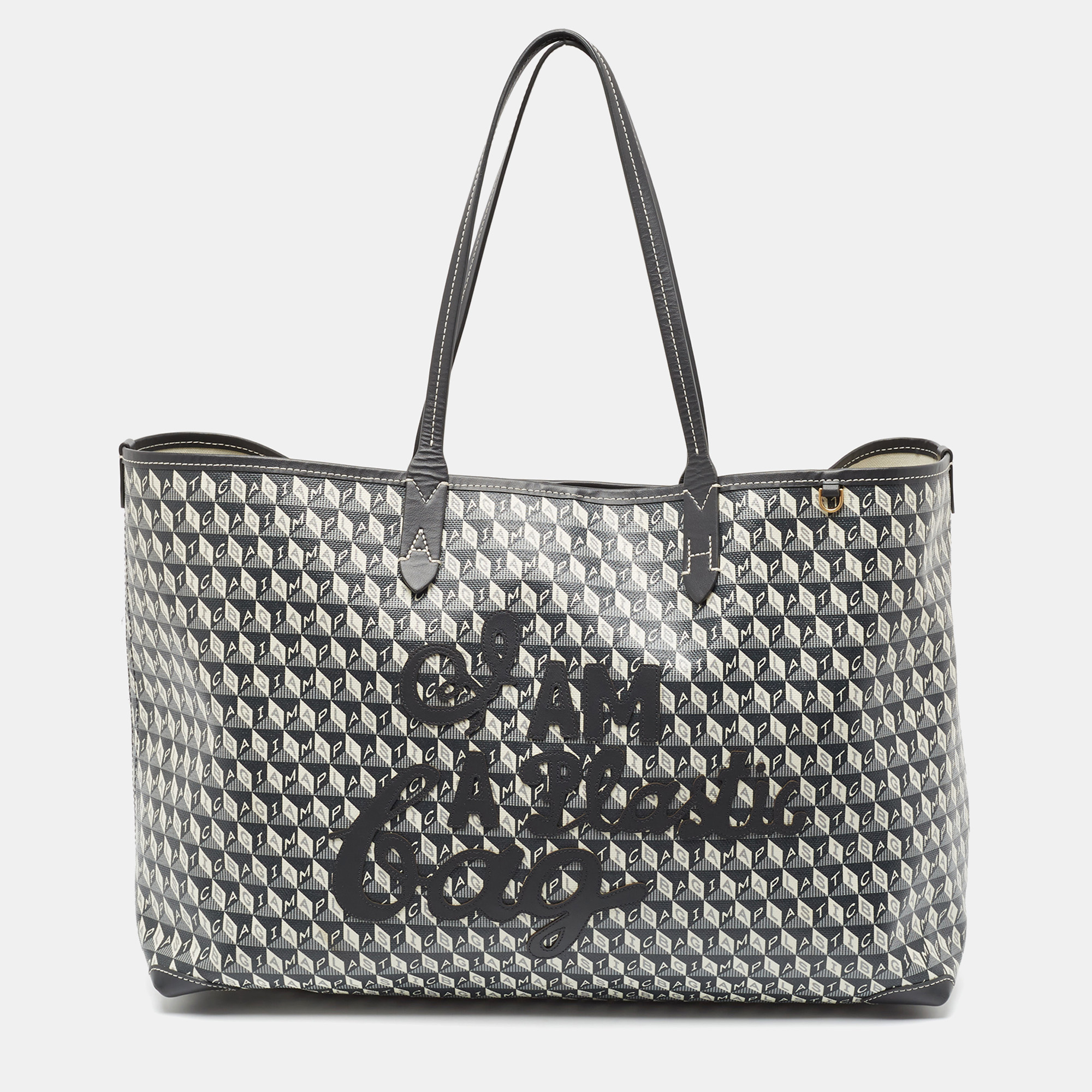 Anya hindmarch charcoal coated canvas i am a plastic bag motif tote