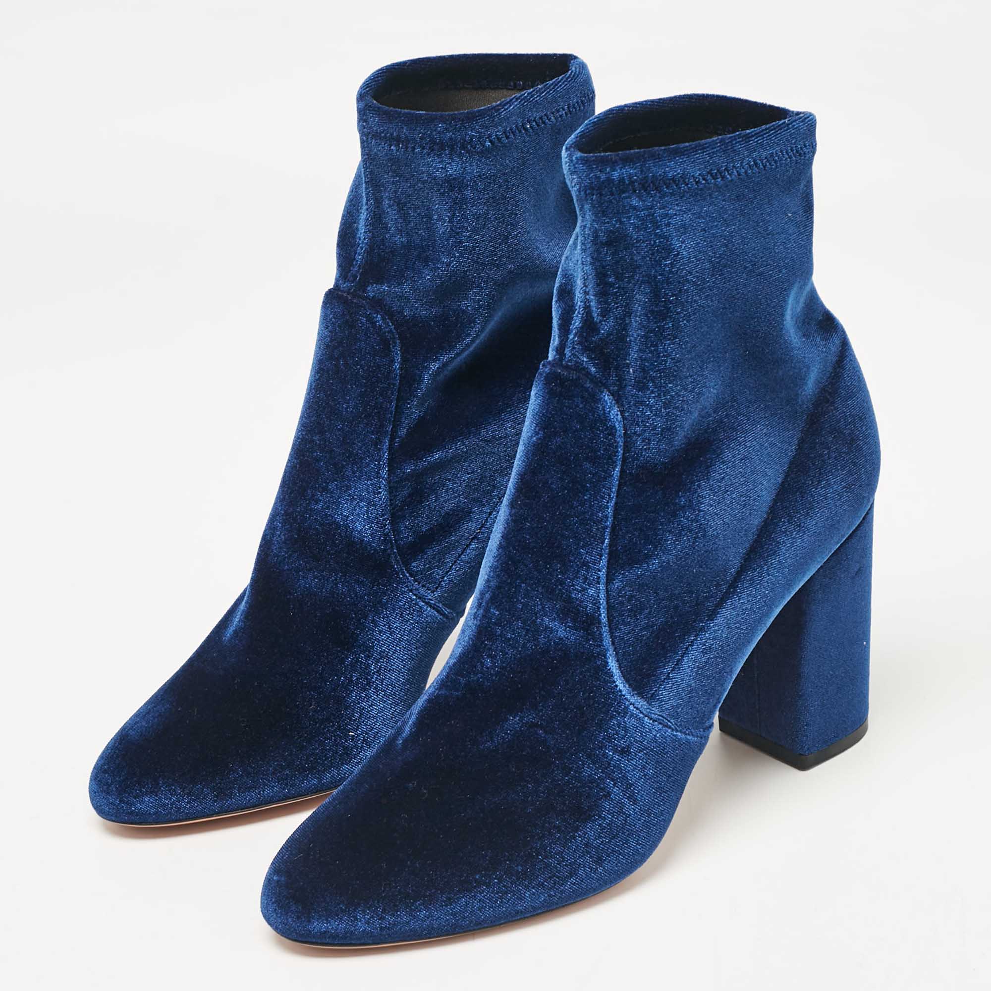 Aquazzura Blue Velvet Ankle Length Boots Size 39.5