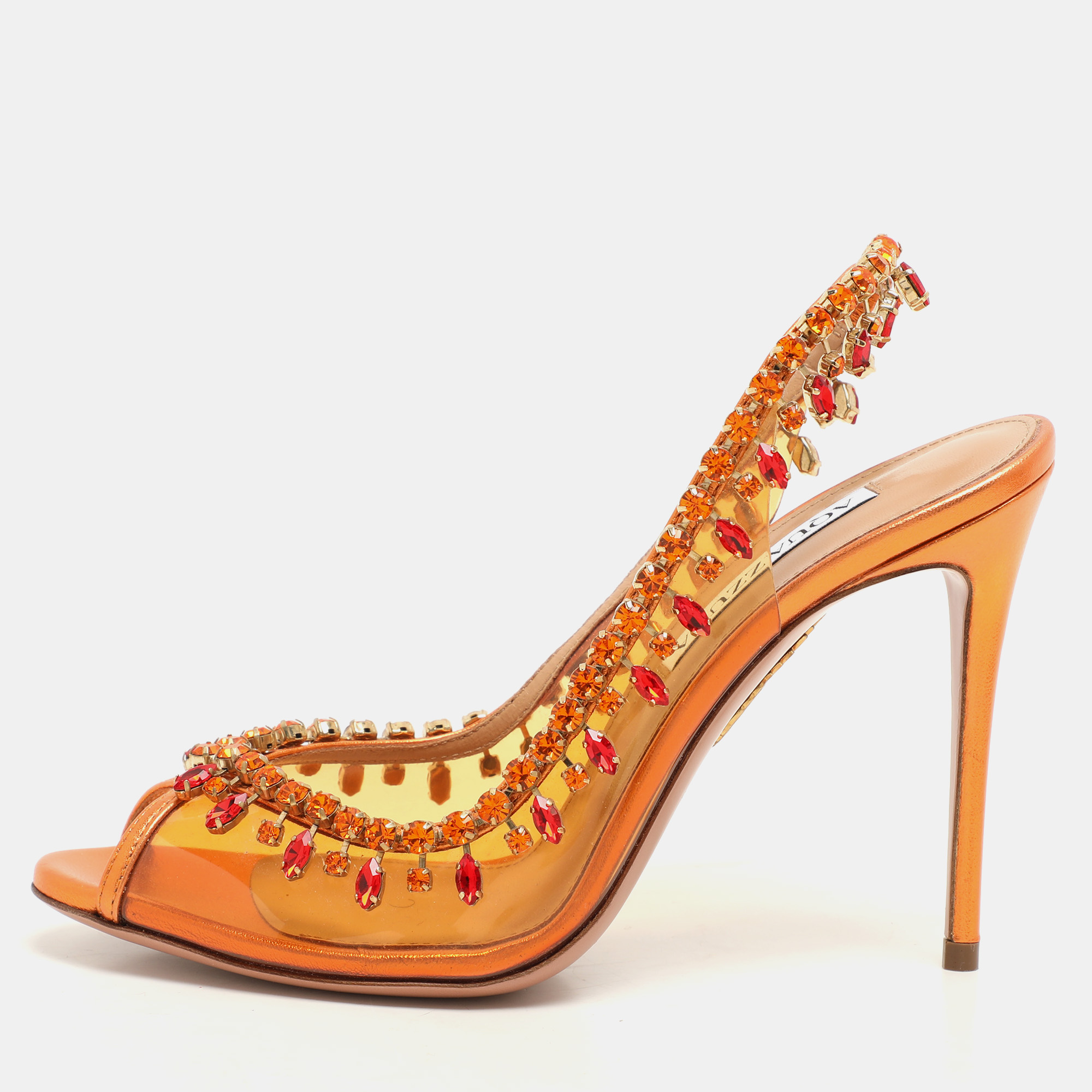 Aquazzura Transparent/Bronze Leather and PVC Temptation Pumps Size 37.5, Metallic
Aquazzura Transparent/Bronze Leather and PVC Temptation Pumps Size 37.5, Metallic