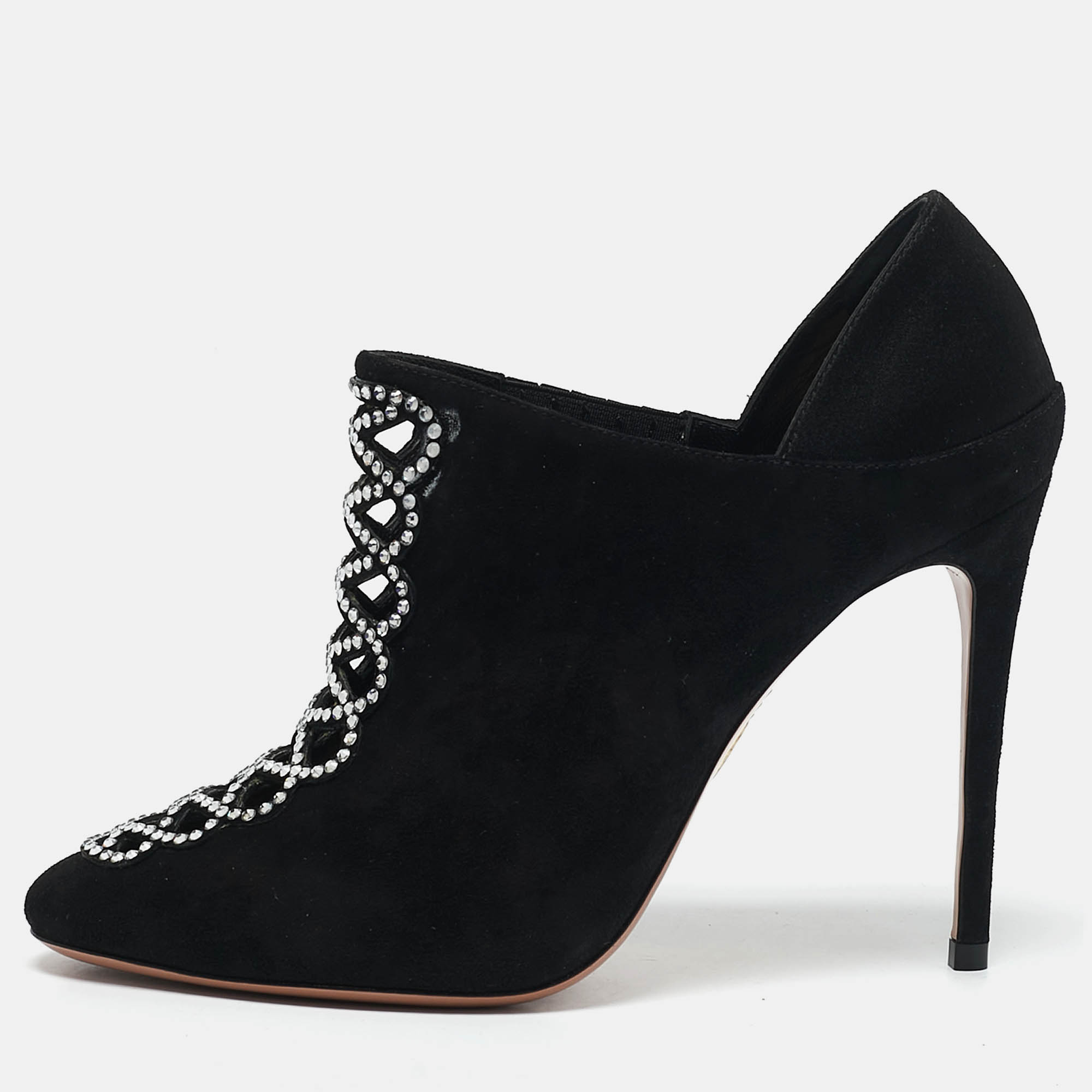 Aquazzura Black Suede Leather and Satin Crystal Embellished Amour Pumps Size
Aquazzura Black Suede Leather and Satin Crystal Embellished Amour Pumps Size