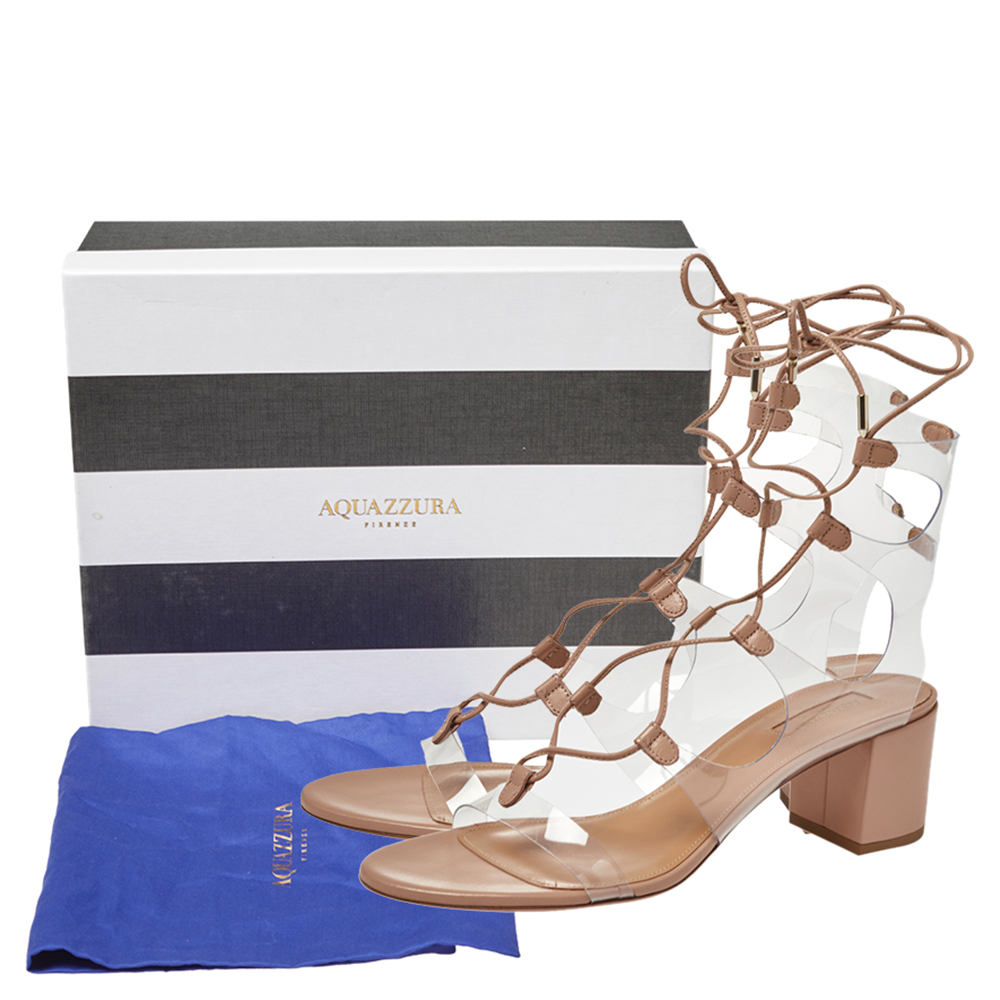 Aquazzura PVC And Beige Leather Milos Ankle Wrap Sandals Size 40