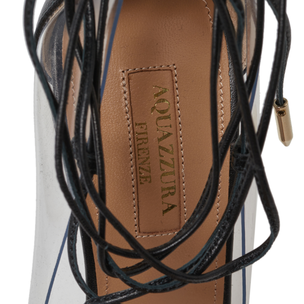 Aquazzura Black Leather And PVC Magic Ankle Wrap Pumps Size 37.5