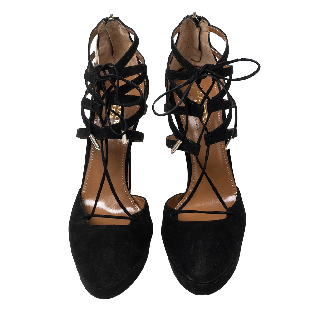 Aquazzura  Black Suede Belgravia Platform Sandals Size 39.5