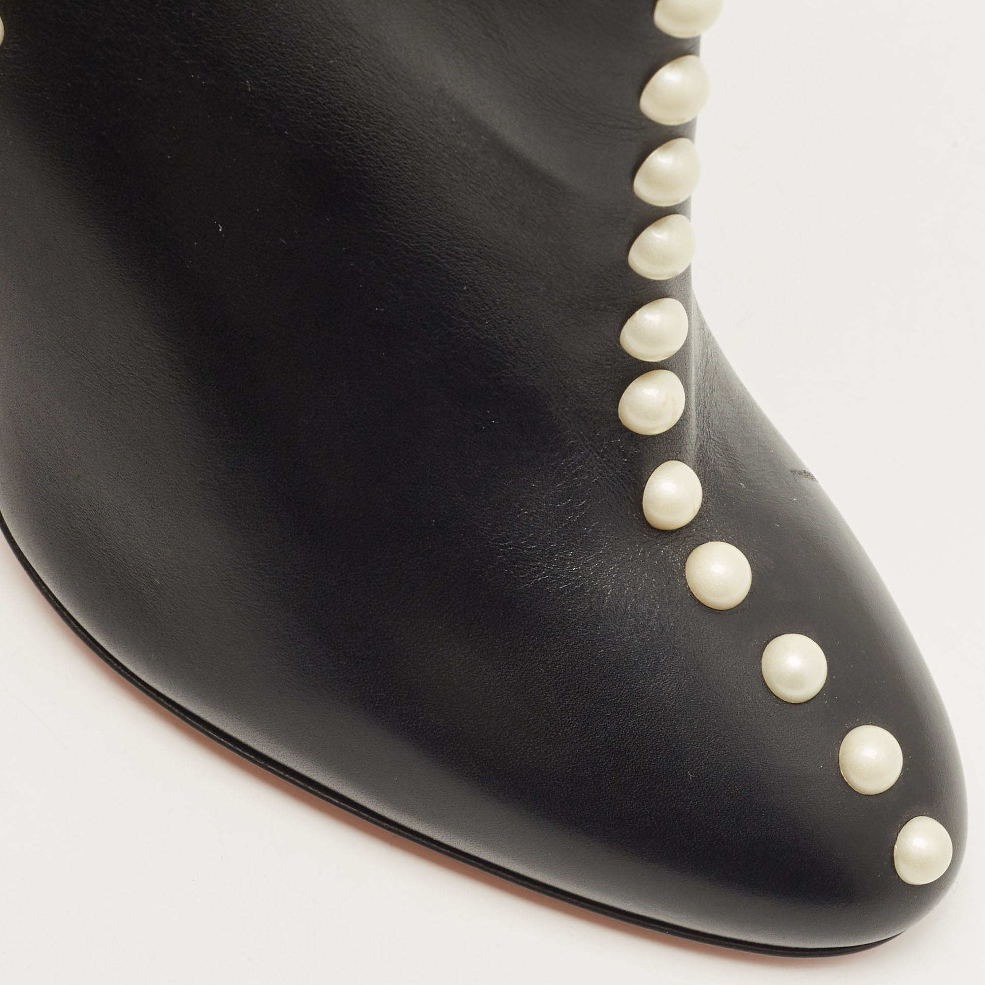 Aquazzura Black Leather Studded Follie Ankle Booties Size 37