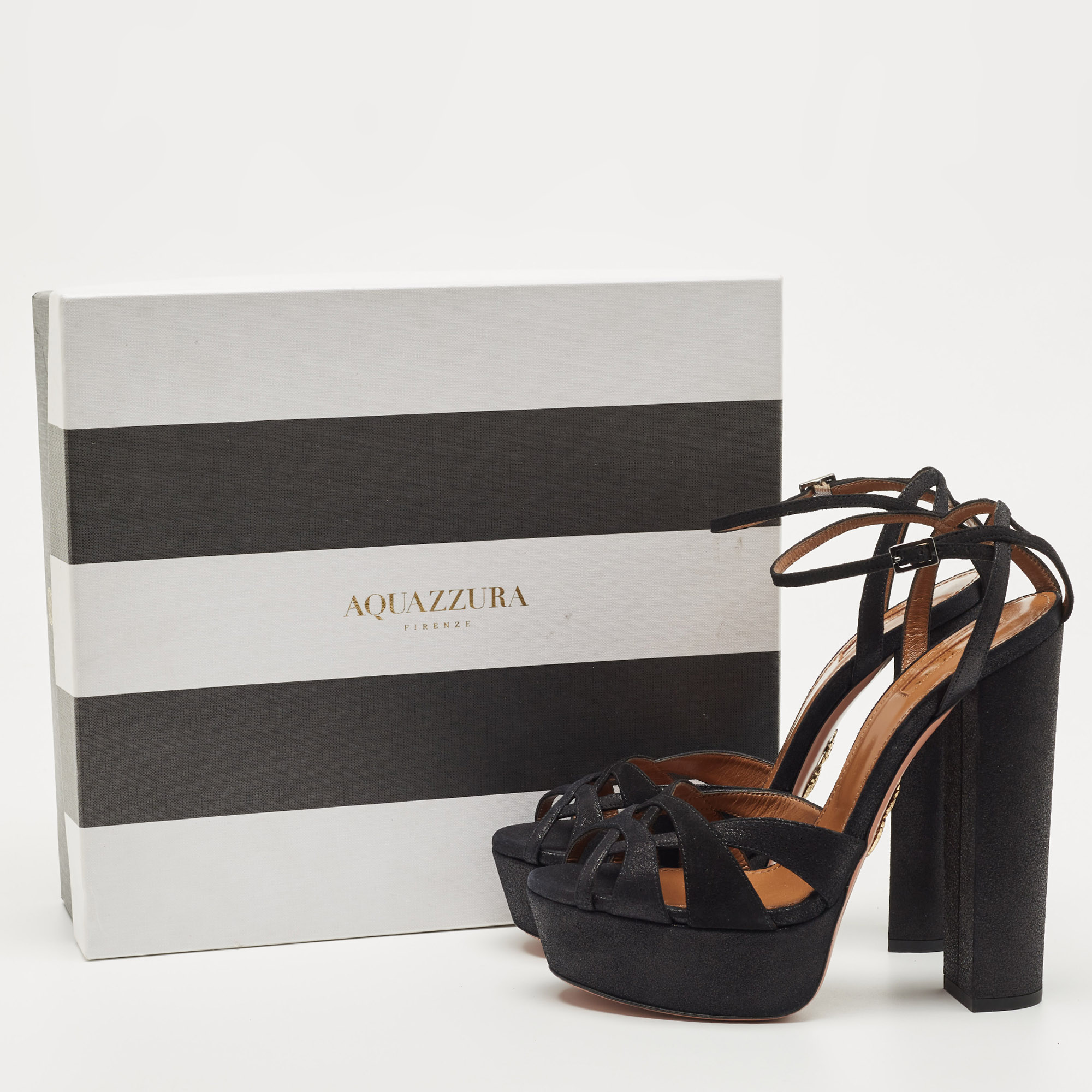 Aquazzura Black Suede Mira Block Heel Platform Sandals Size 40