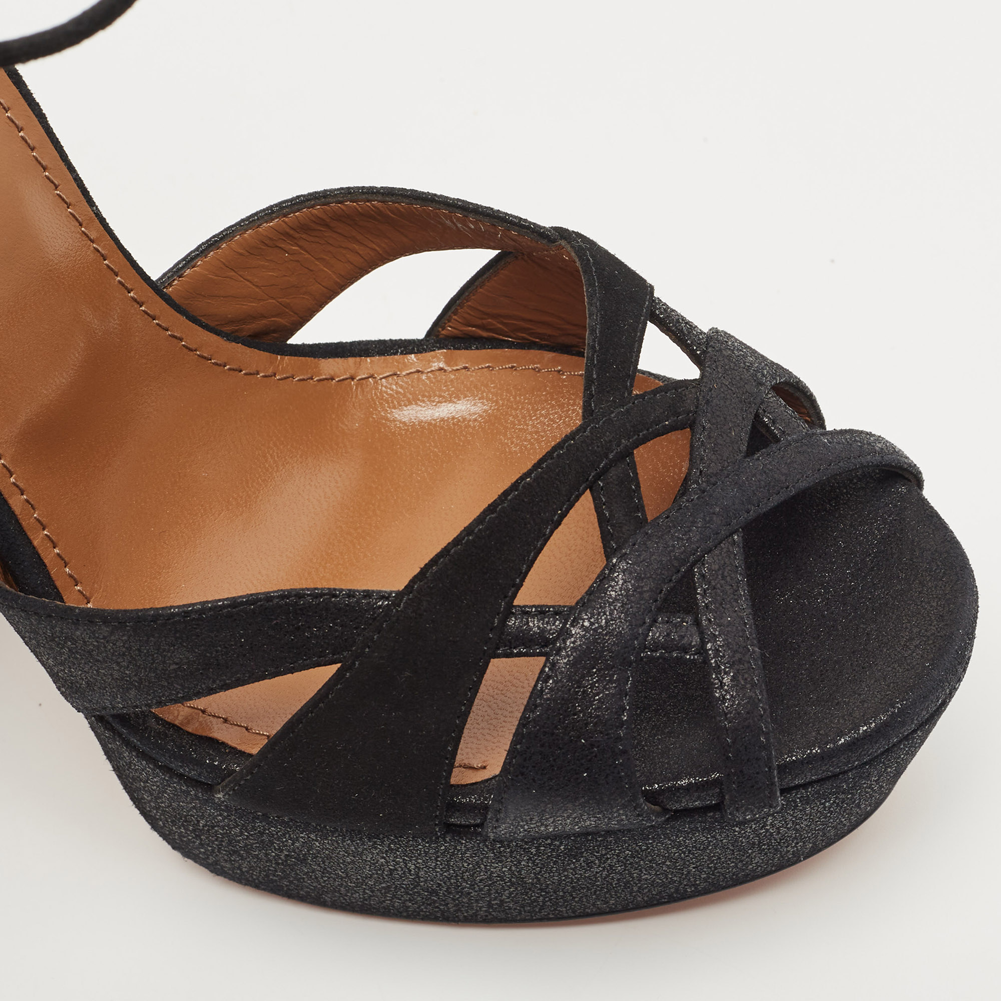 Aquazzura Black Suede Mira Block Heel Platform Sandals Size 40