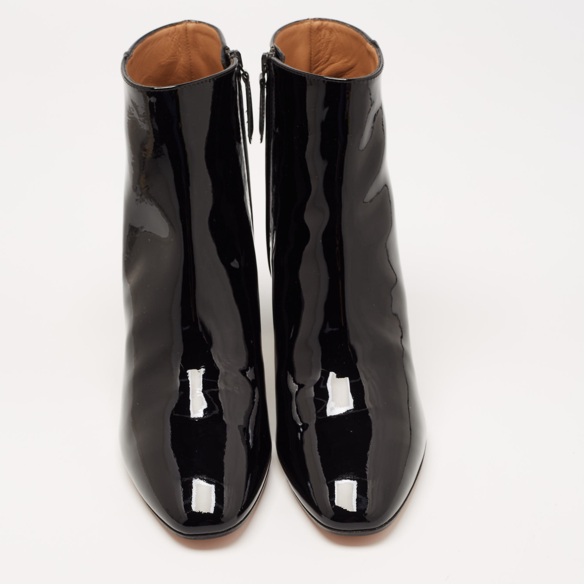 Aquazzura Black Patent Leather Grenelle Block Heel Ankle Booties Size 41