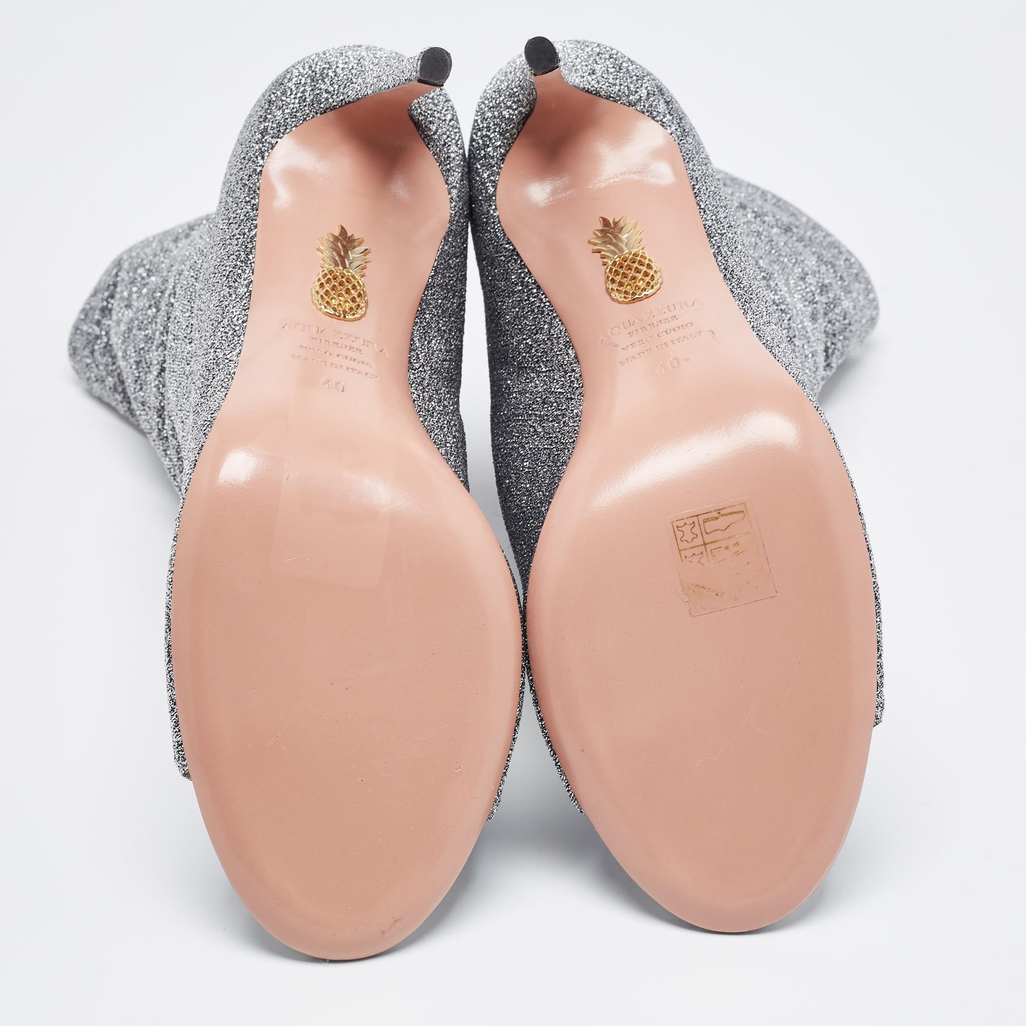 Aquazzura Silver Lurex Fabric Eclair Peep Toe Ankle Boots Size 40