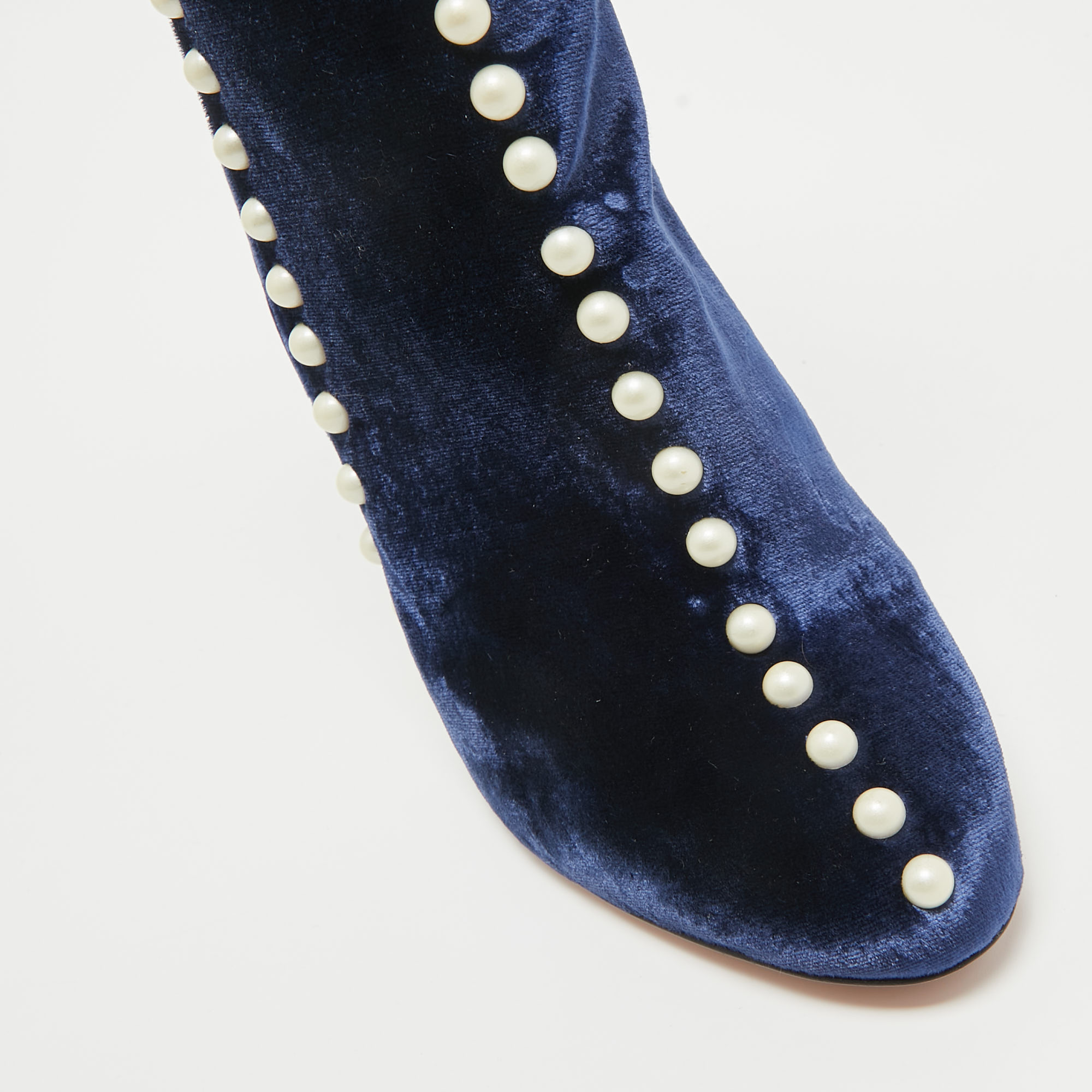 Aquazzura Blue Velvet Follie Pearls Ankle Boots Size 36