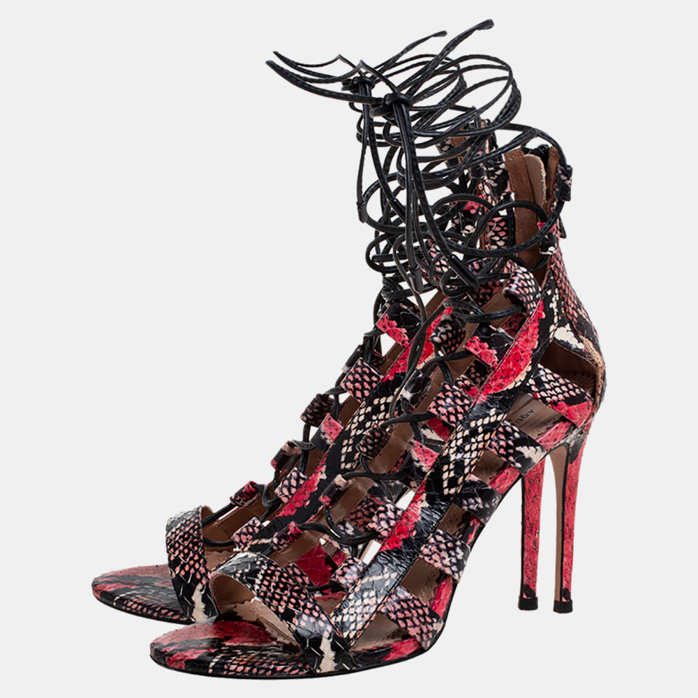 Aquazzura Multicolor Python Amazon Lace-up Sandals Size 38