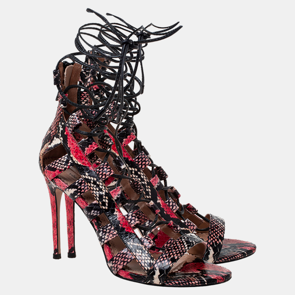 Aquazzura Multicolor Python Amazon Lace-up Sandals Size 38