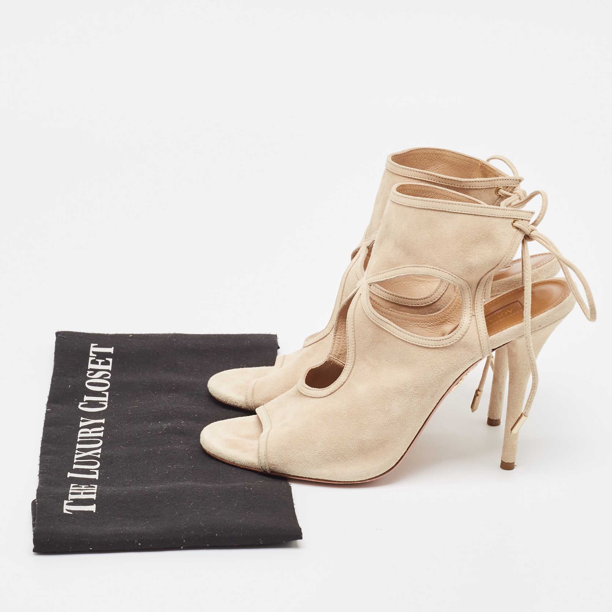 Aquazzura Beige Suede Ankle Wrap Sandals Size 39.5