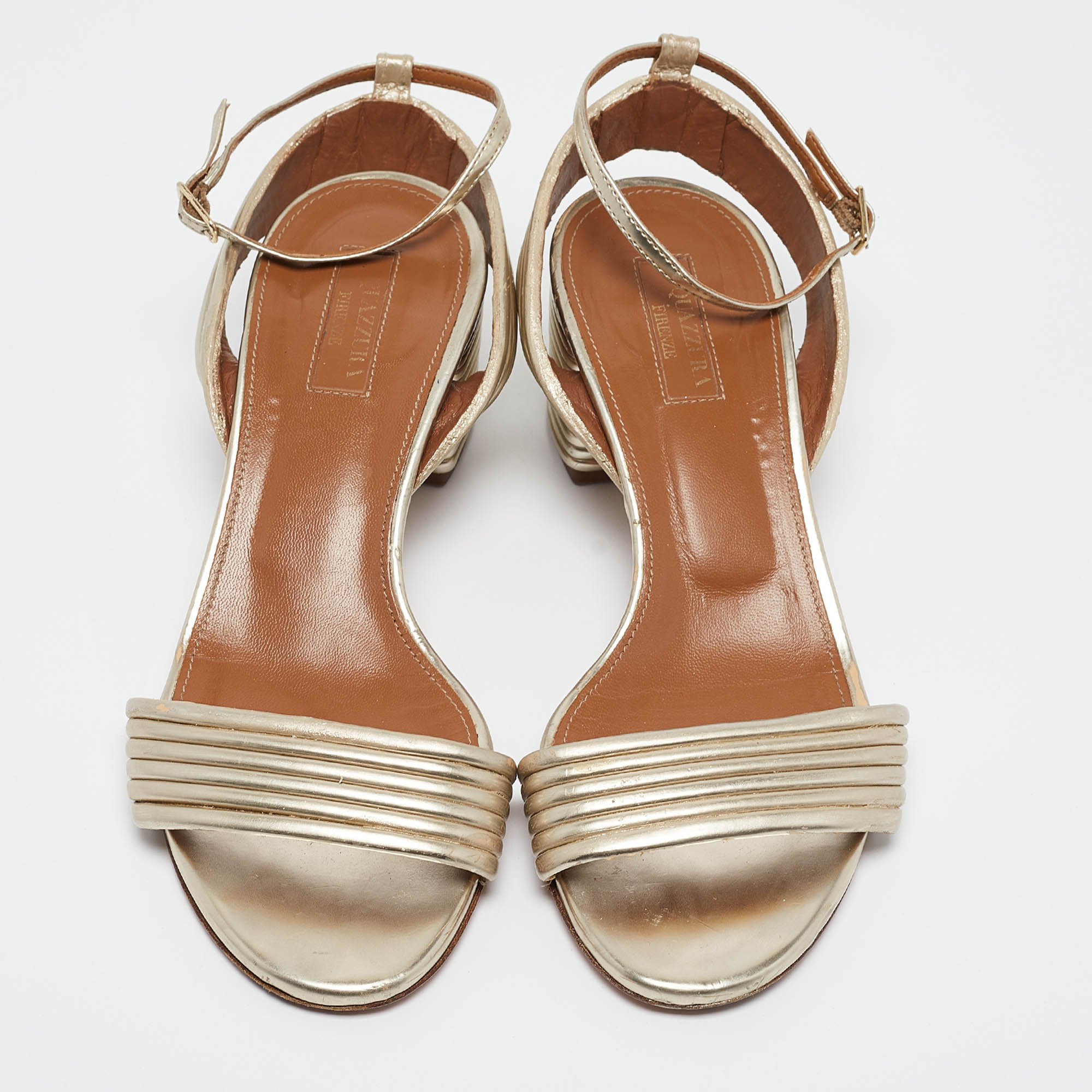 Aquazzura Gold Leather Sundance Sandals Size 37