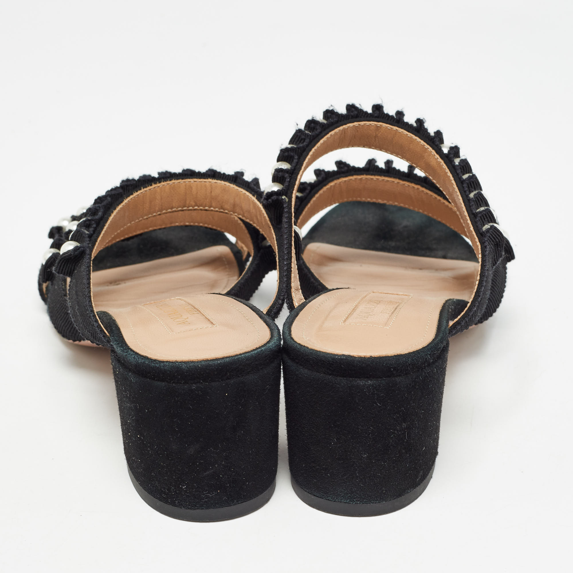 Aquazzura Black Suede And Canvas Love Story Slide Sandals Size 37.5