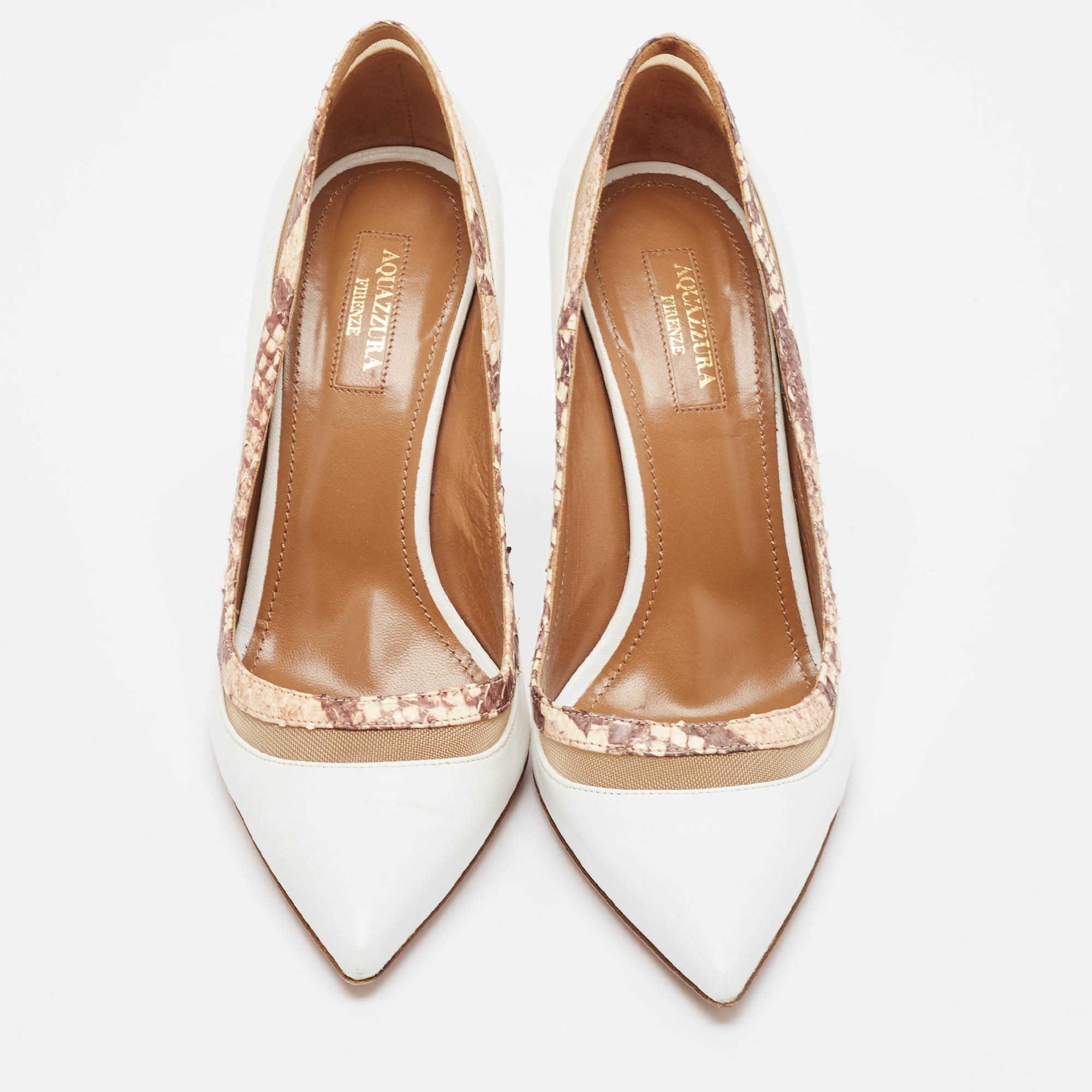 Aquazzura White Leather Pointed Toe Pumps Size 38