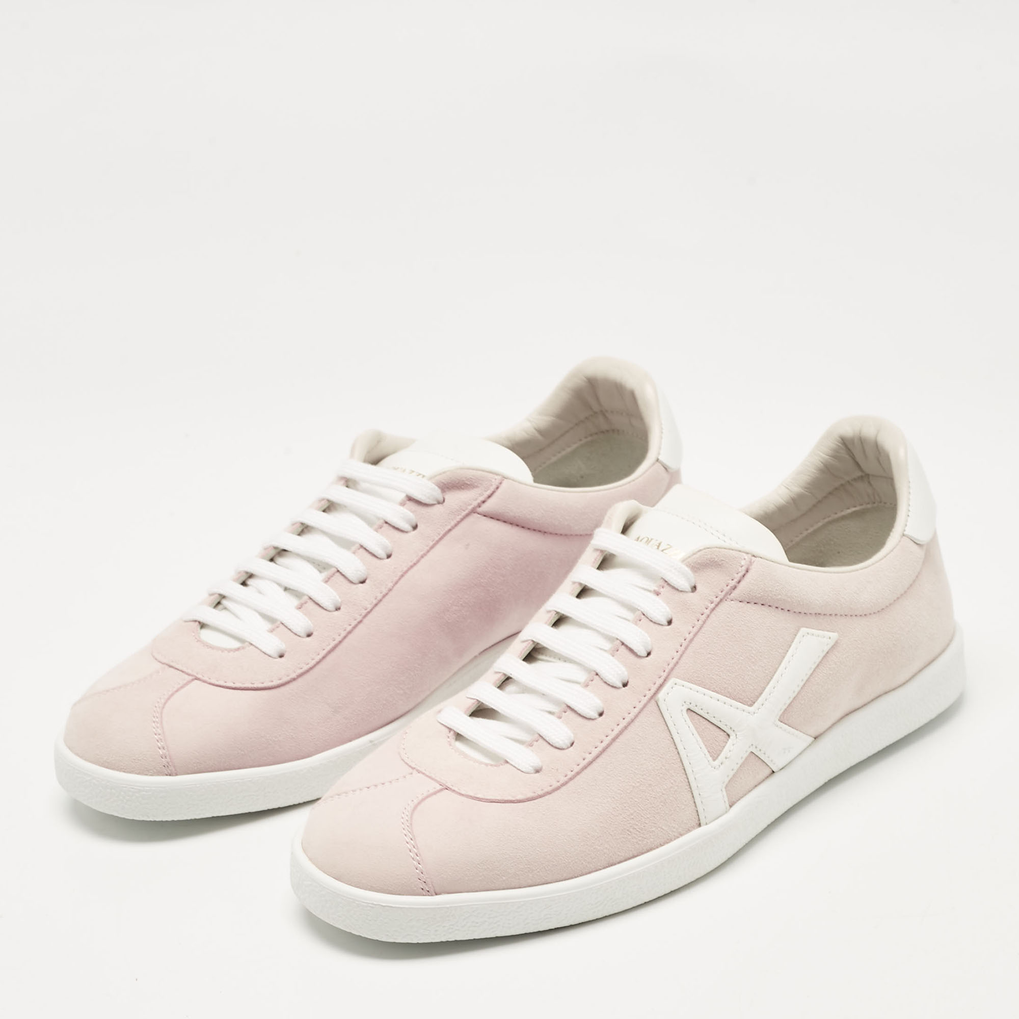 Aquazzura Pink Leather And Suede Lace Up Sneakers Size 36.5