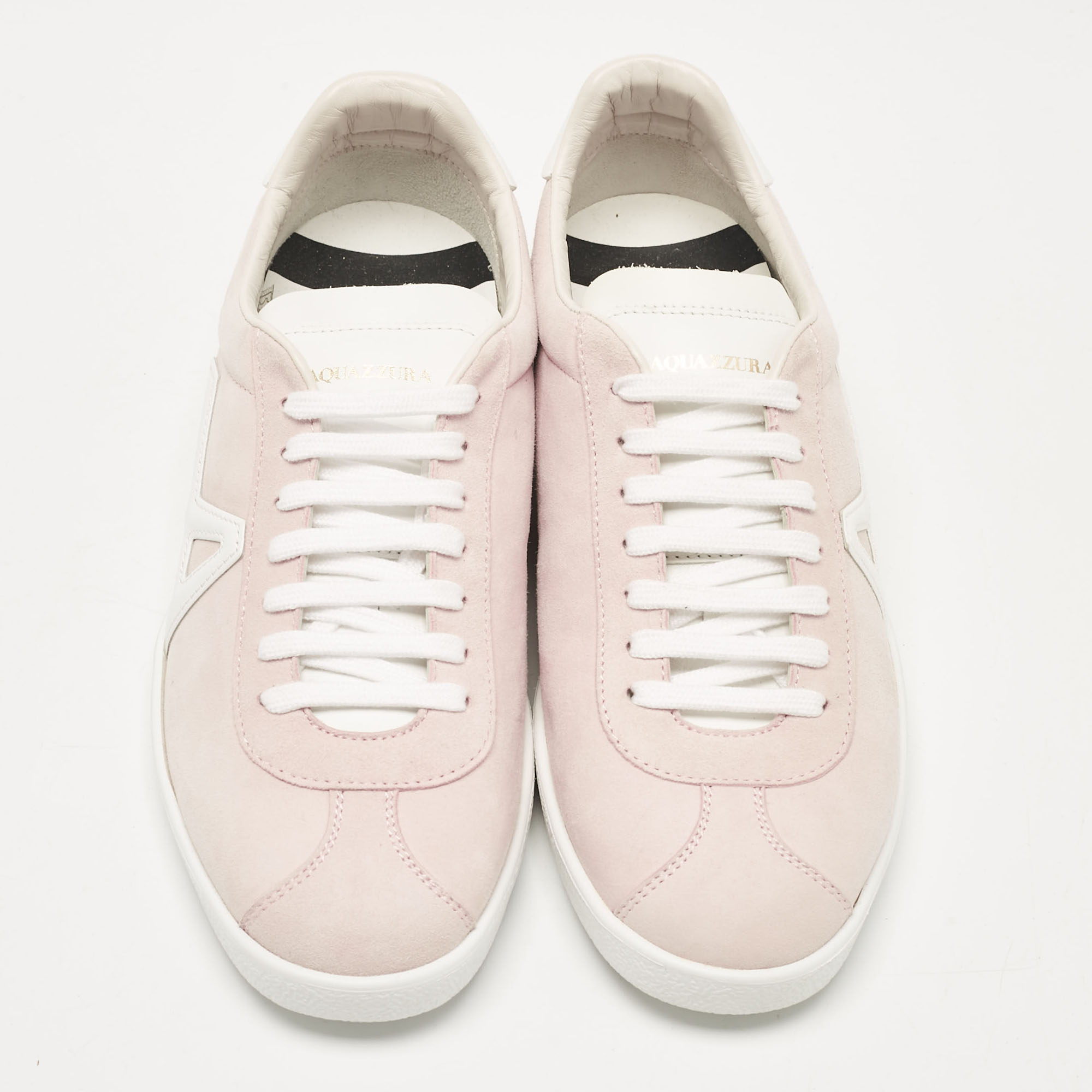 Aquazzura Pink Leather And Suede Lace Up Sneakers Size 36.5